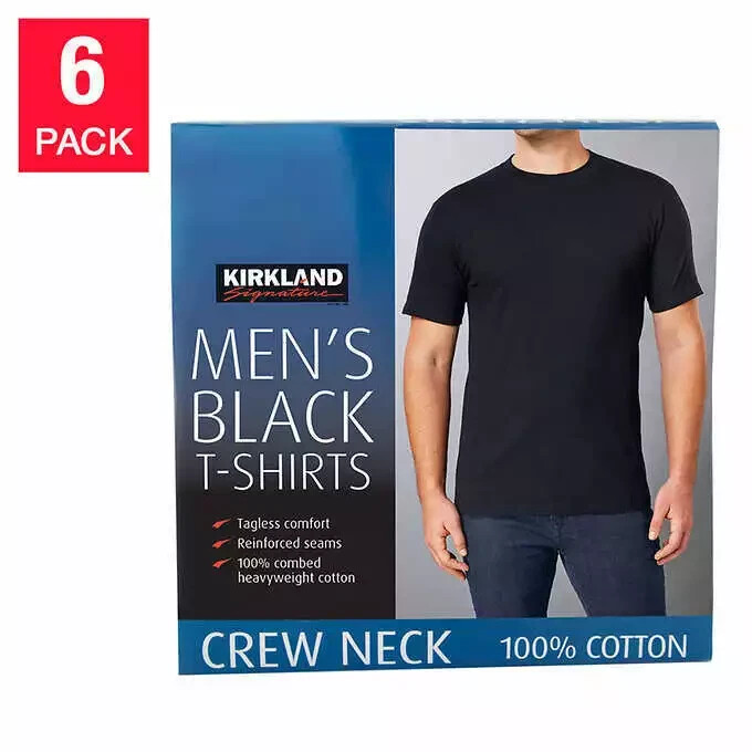 Kirkland Men’s 6-pack Black 100% Cotton Crew Neck T-shirt FREE SHIPPING!