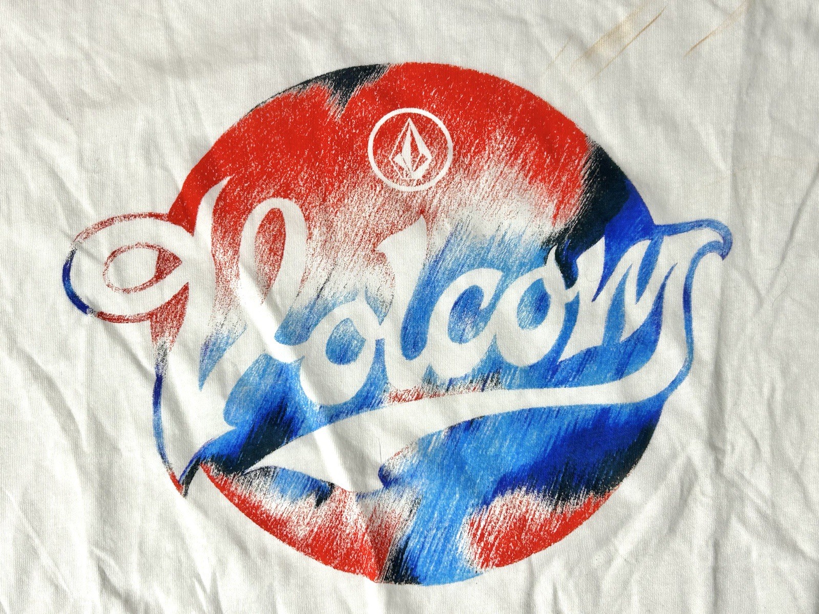 (See Pics) L Volcom Electrode Circle Logo White Red Blue Surf Shirt