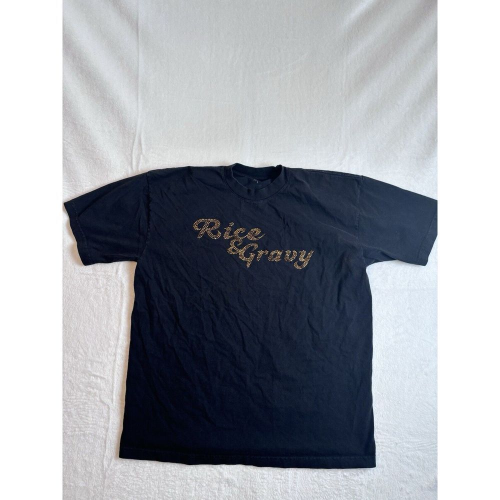 Zero Fatigue Smino Rice & Gravy Black Short Sleeve Shirt Men’s Large Stain *