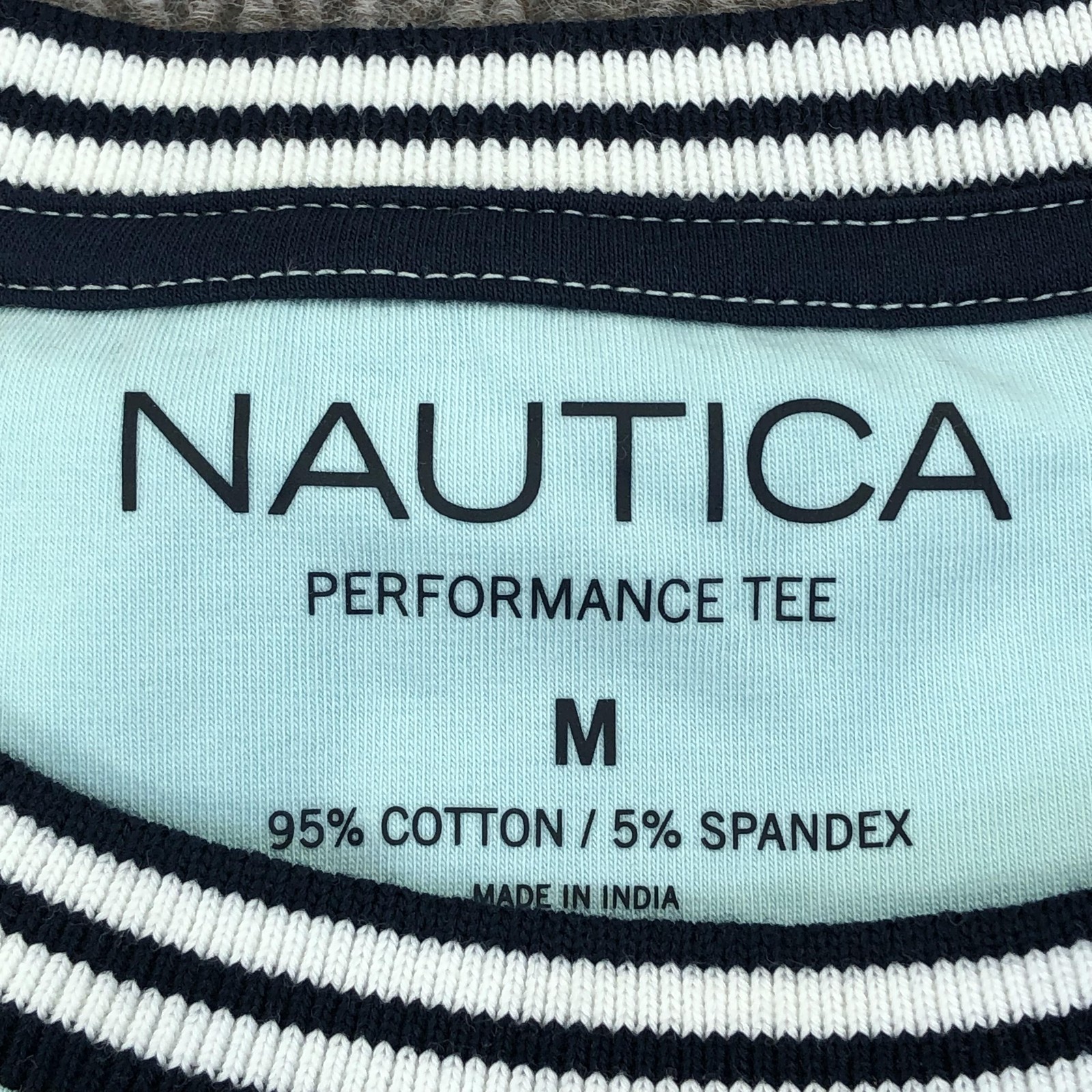 Nautica Shirt Mens Medium Blue Performance Sail Logo Tee Tagless Nautical Ringer