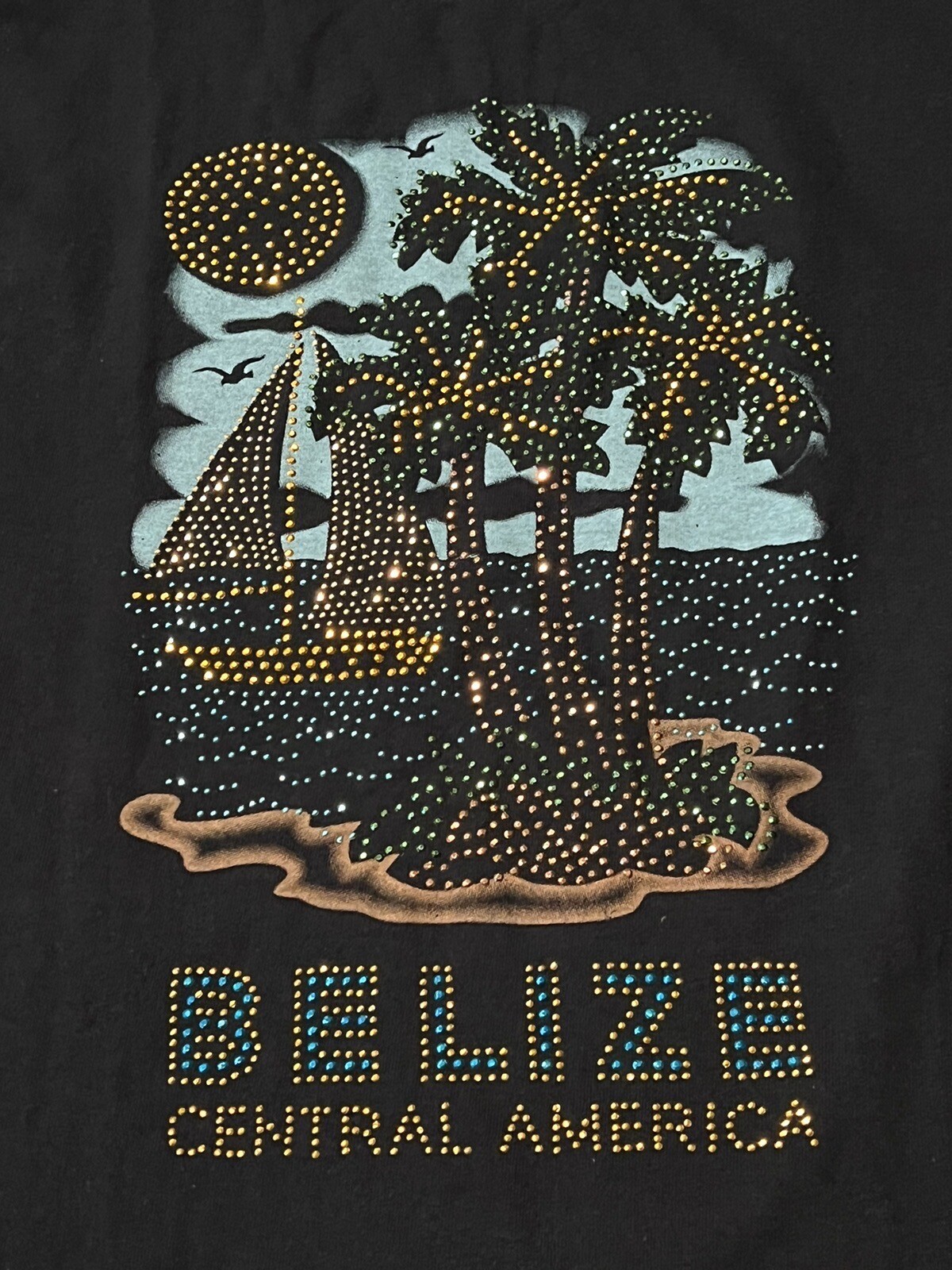Belize Central America Blue Green Mens Women’s XL Beaded Beach T Shirt YAZBEK