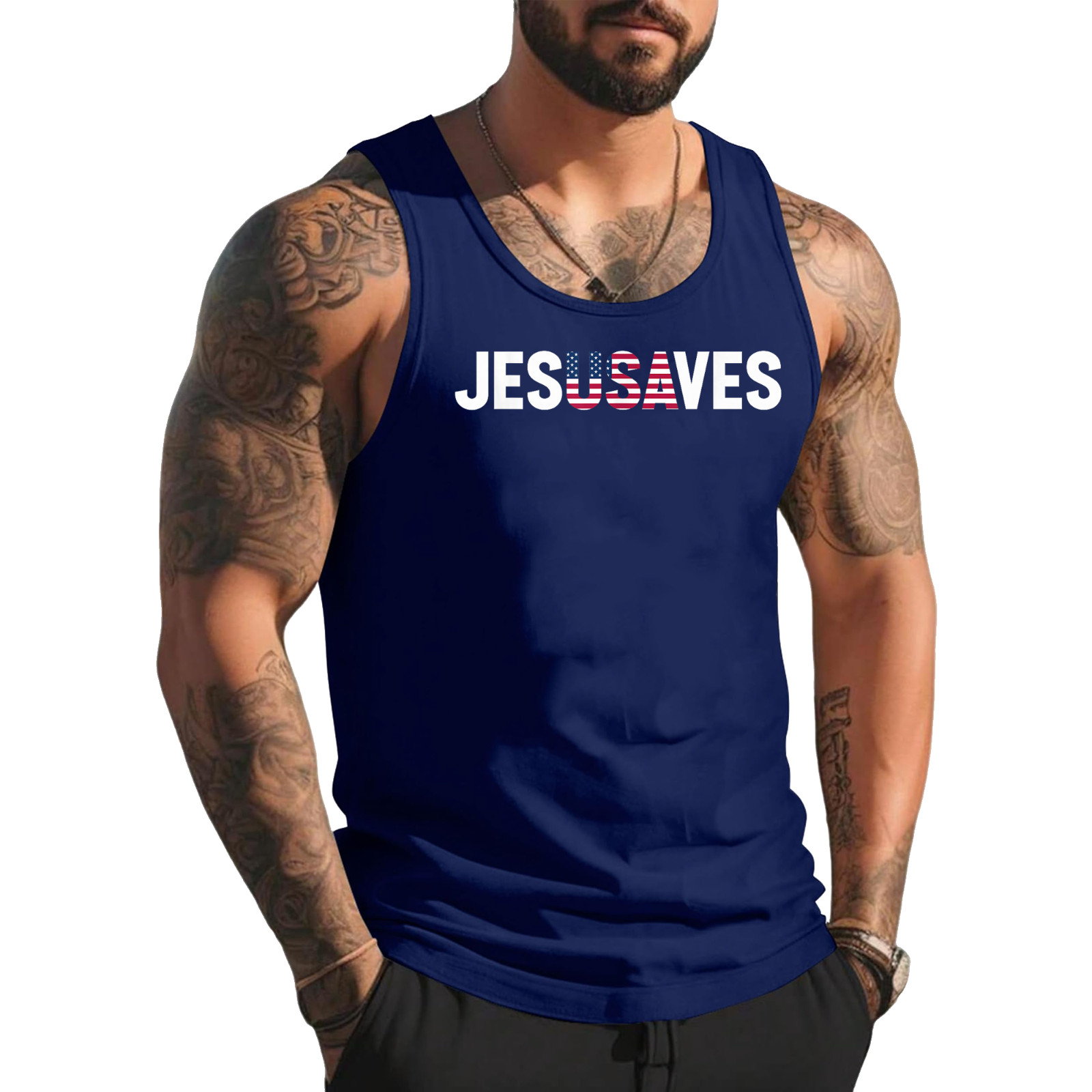 4th of July Christian Jesus Saves USA Flag Patriotic Tank Top
