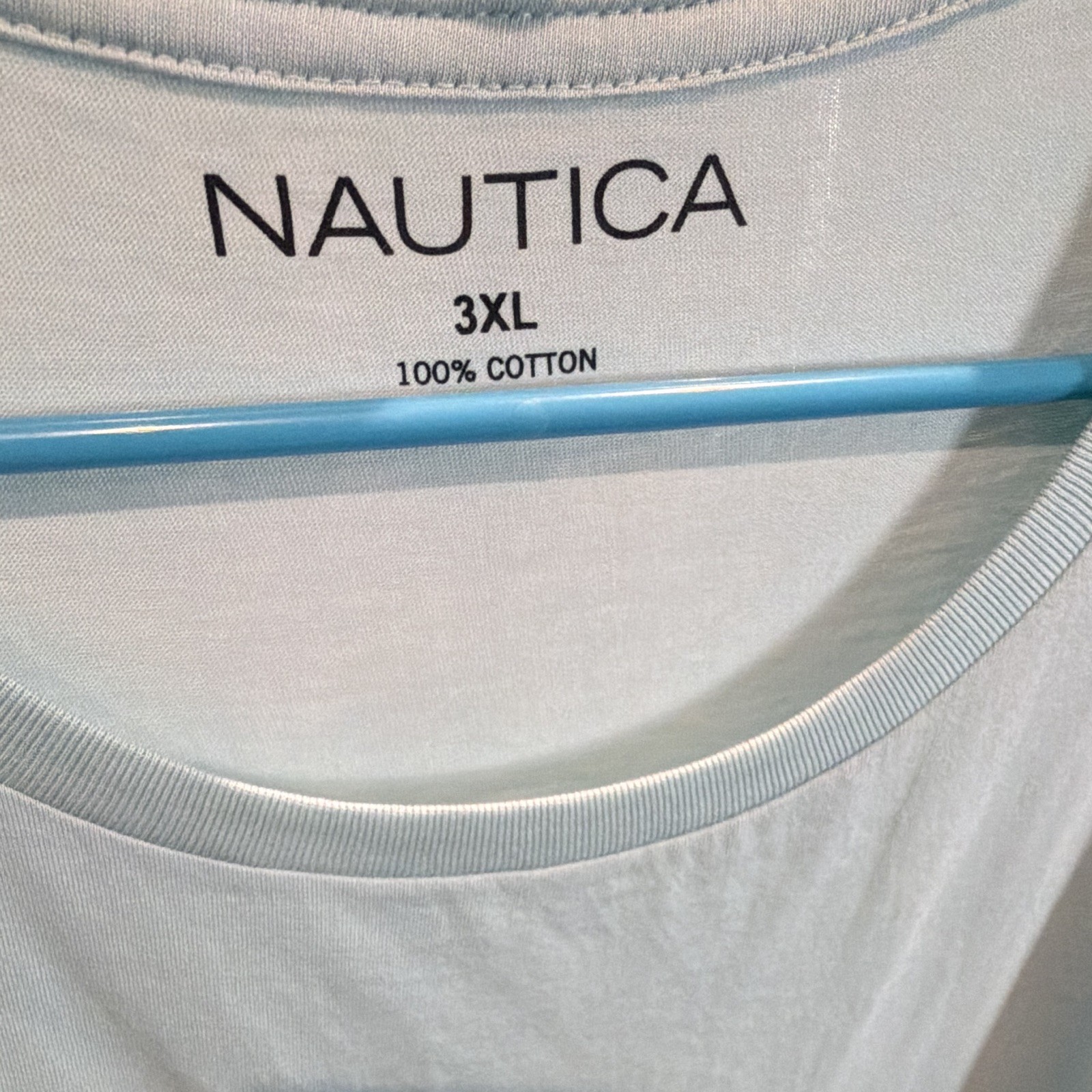 Nautica Light Blue Crew Neck Short Sleeve Logo Jersey Cotton T-Shirt Men’s 3XL