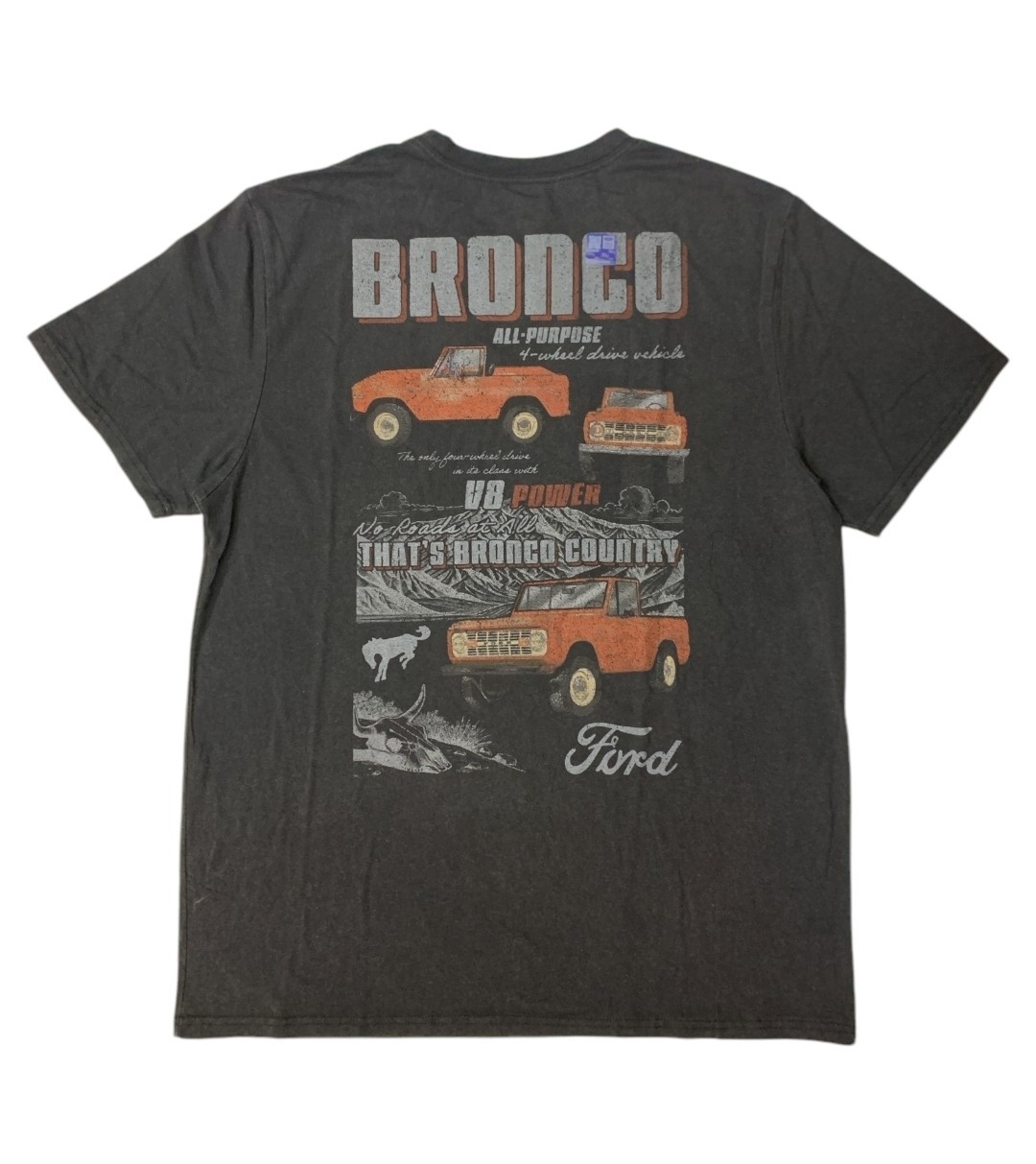 Licensed Men’s Moto Relaxed Fit Short Sleeve Graphic Tee Large Black Bronco