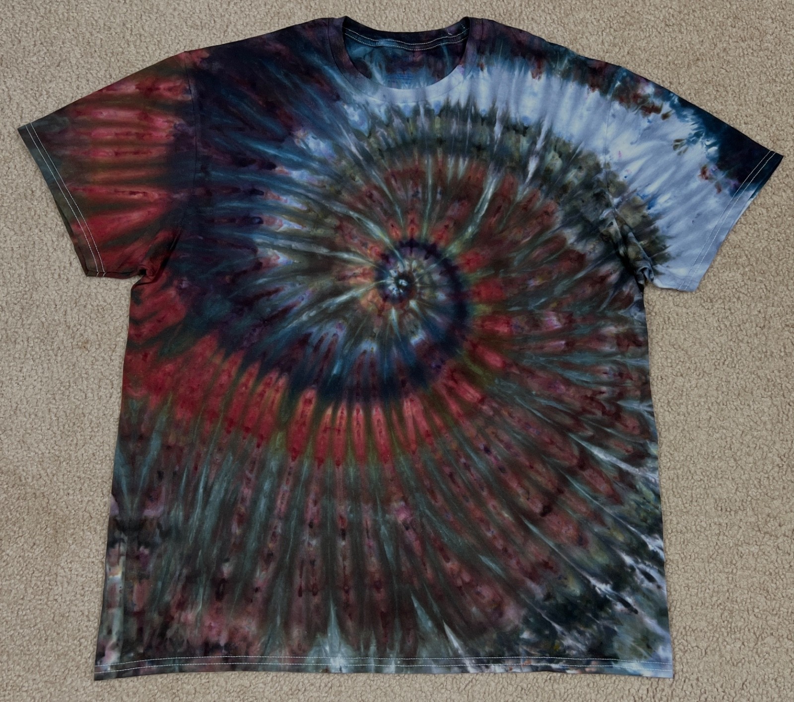 Handmade Ice Tie Dye T-Shirt XL Mens Womens Soft Cotton Red Grey Green Spiral