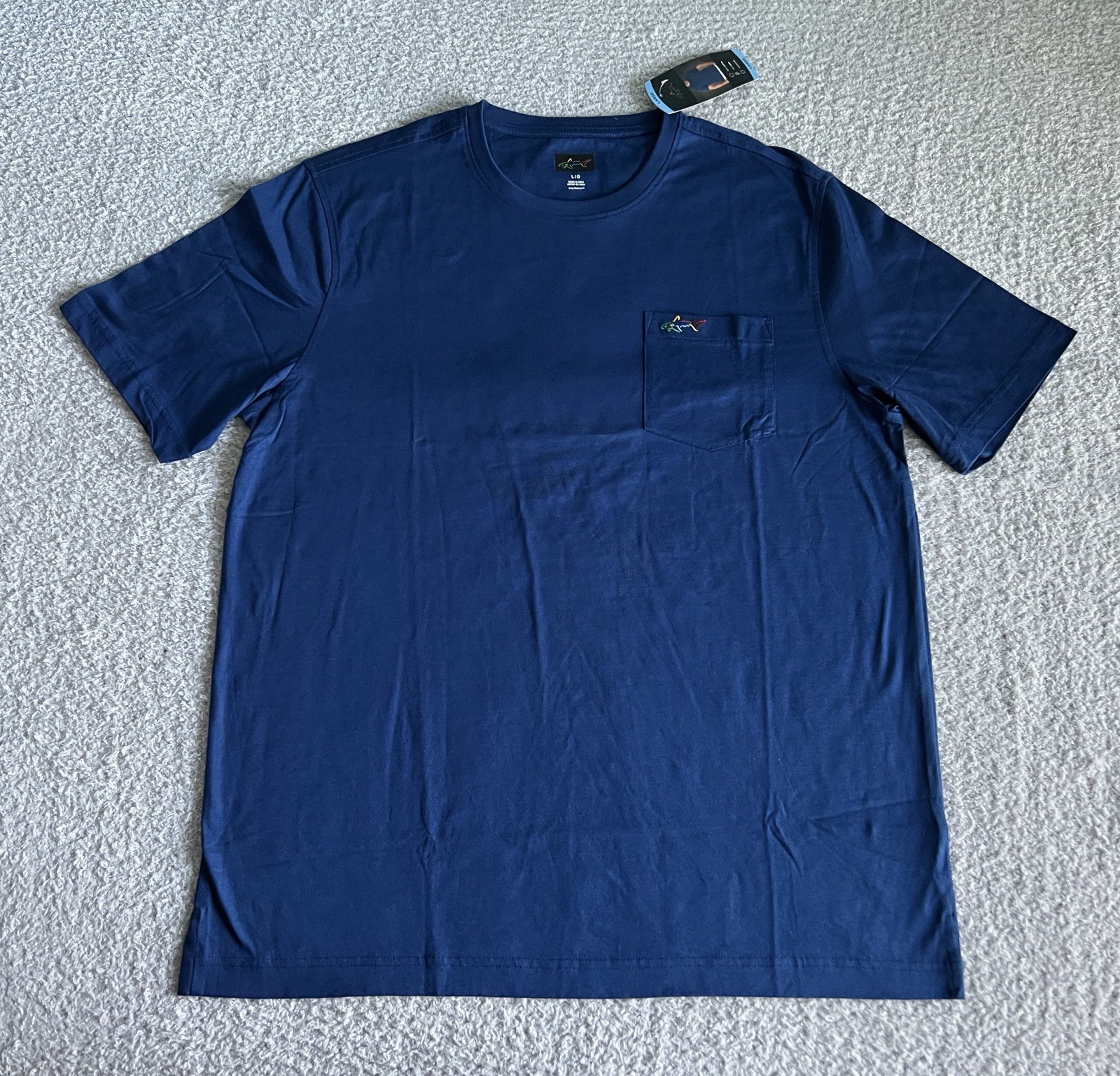 Greg Norman T Shirt Men’s Sz Large Blue Pocket Tee Relaxed Fit Short Sleeve
