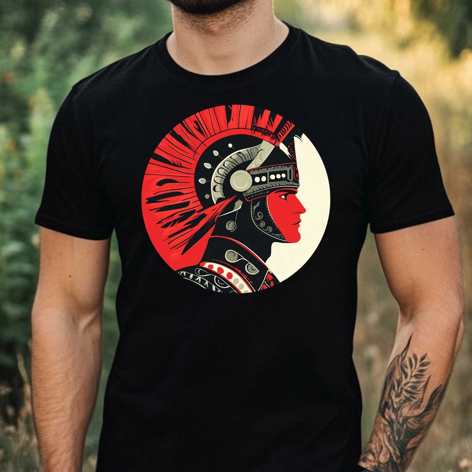 Mens Achilles Warrior Motif Cotton T-Shirt Size XS to 5XL