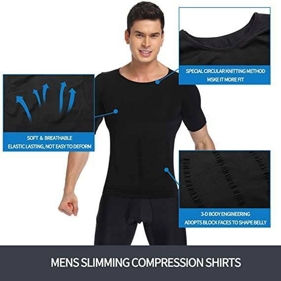 Men Slimming Body Shaper T-shirt Abs Abdomen Compression Tee Workout Tank Tops