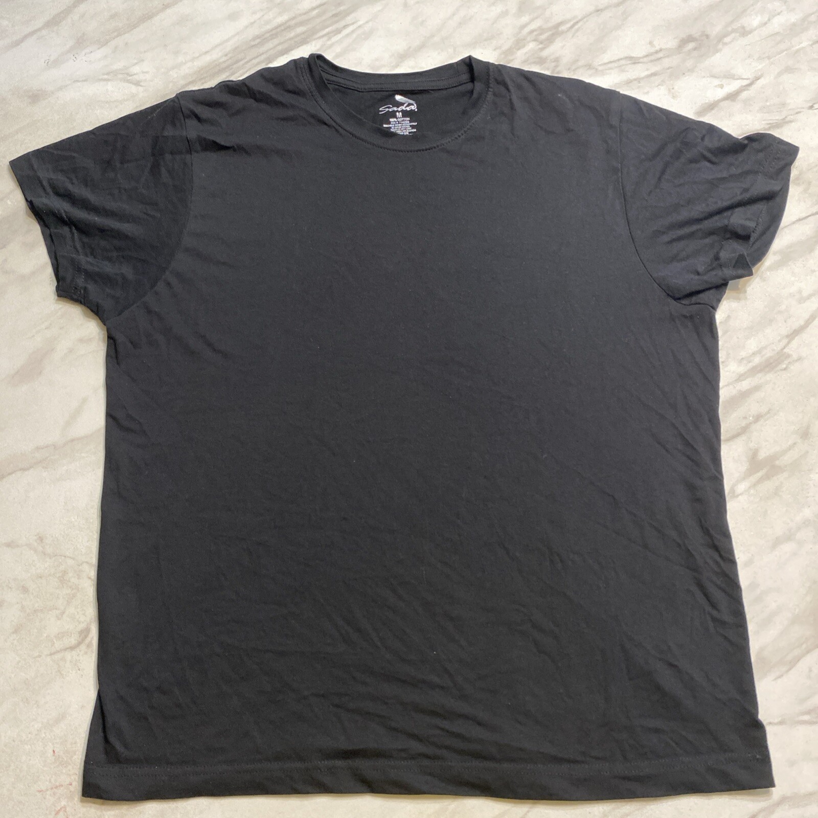 Sada T Shirt Mens Medium Black Short Sleeve Cotton Basic Soft Solid Adult Top