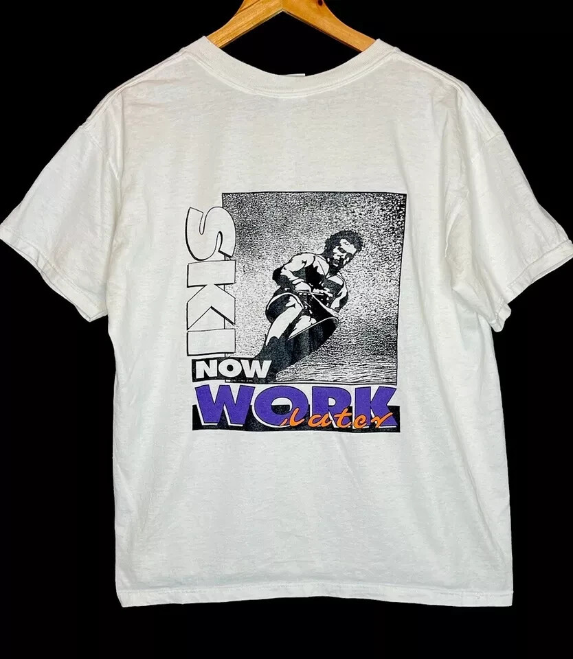 Vintage 90s Masterline Water Ski T Shirt Ski Now Work Later Extreme Sports