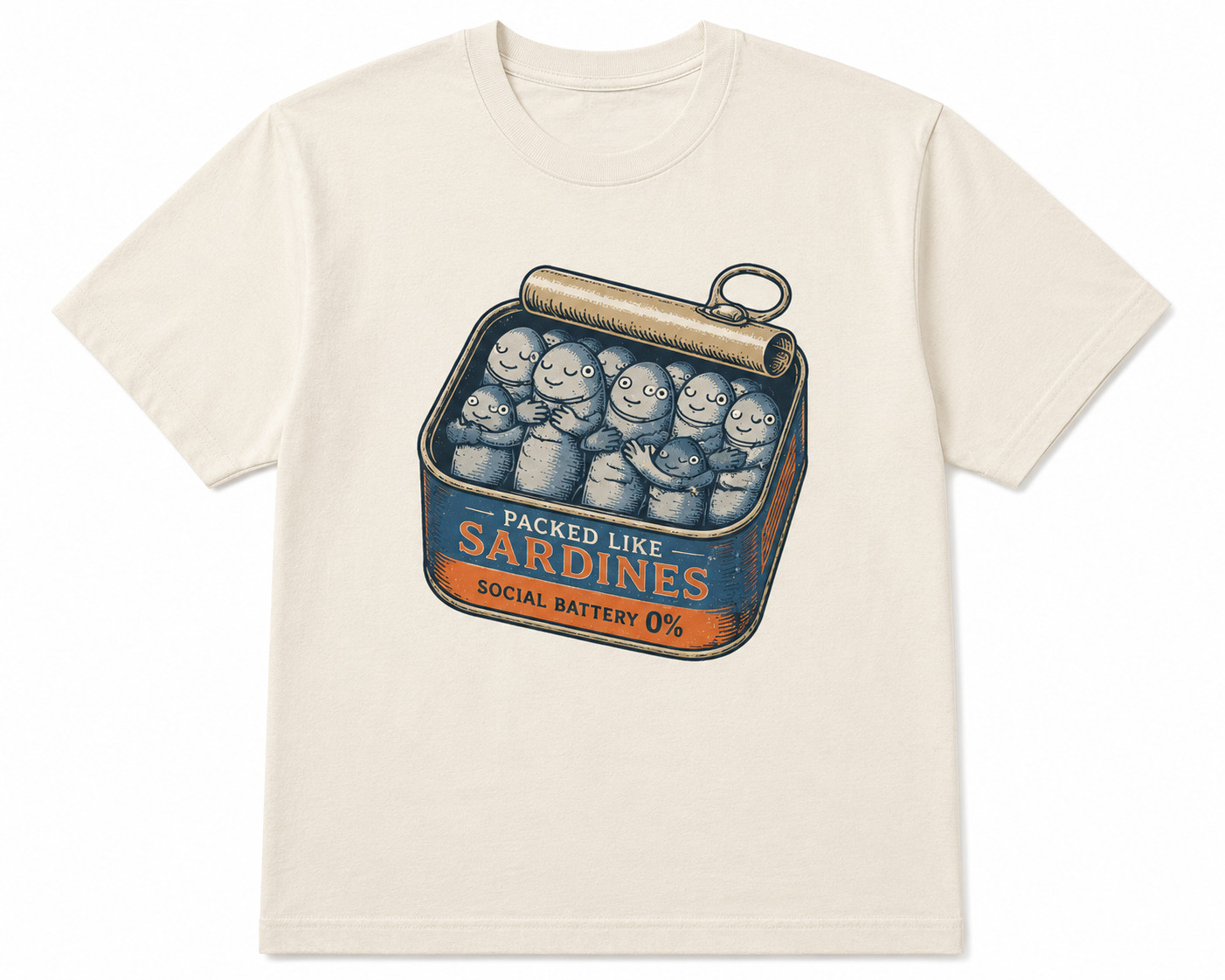 Packed Like Sardines Social Battery 0% Funny Introvert T-Shirt