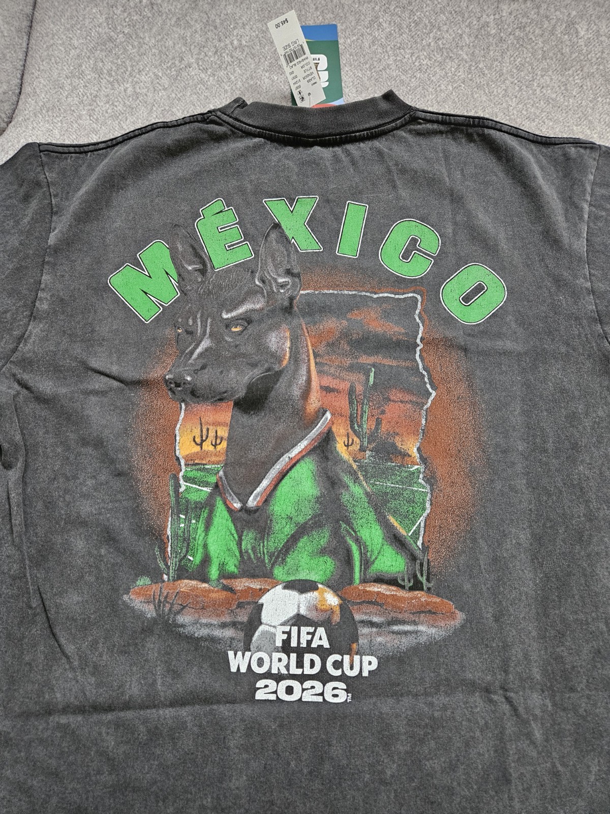 FIFA World Cup 2026 Mexico Dog T-Shirt PacSun Charcoal Wash Mens Size Large NWT