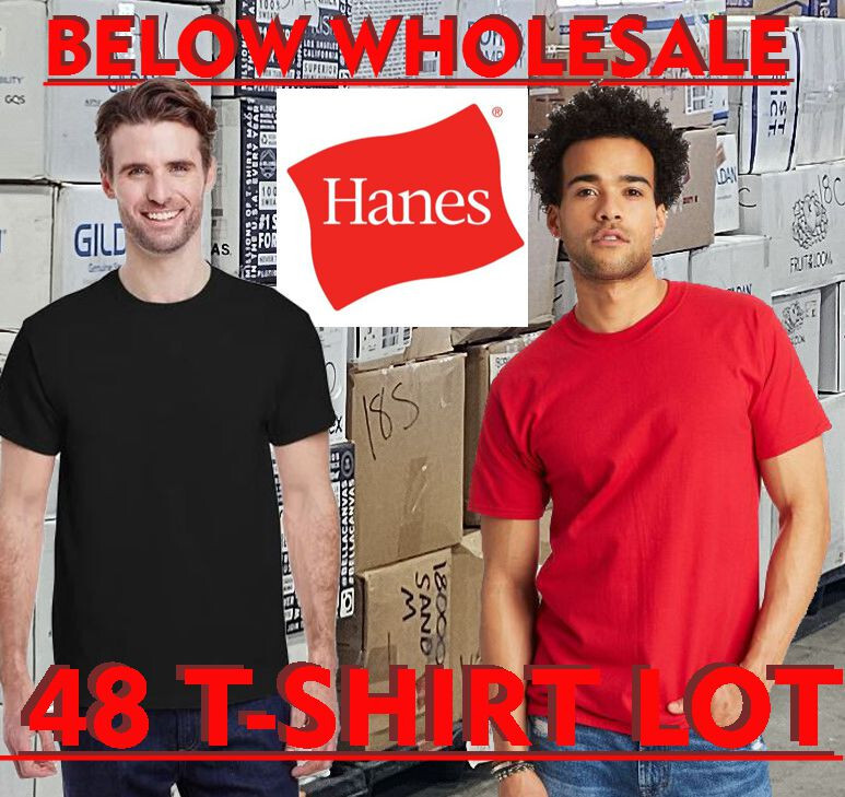 Below WHOLESALE Blank 48 HANES Red Black 5180 Assortment t-SHIRT Bulk Lot