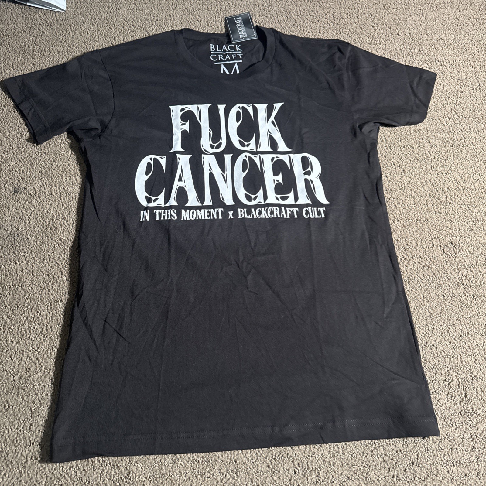 Black Craft Cult Graphic Tee T-Shirt Size M Black F*** Cancer
