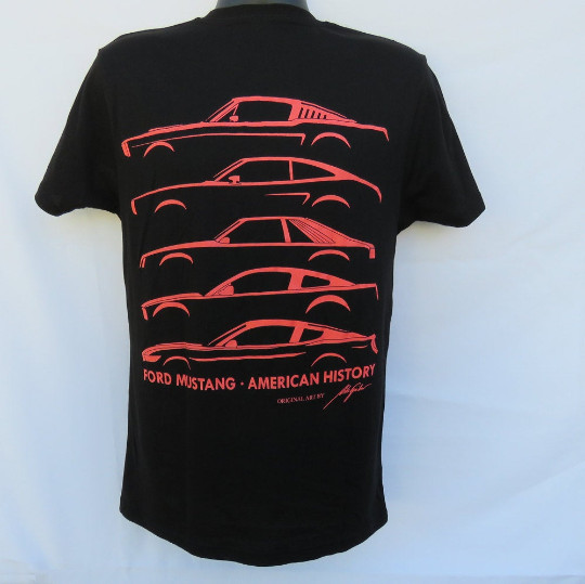 MUSTANG GENERATIONS T-SHIRT BLACK 1965-2017 FORD FASTBACK FOX BODY SHELBY GT350