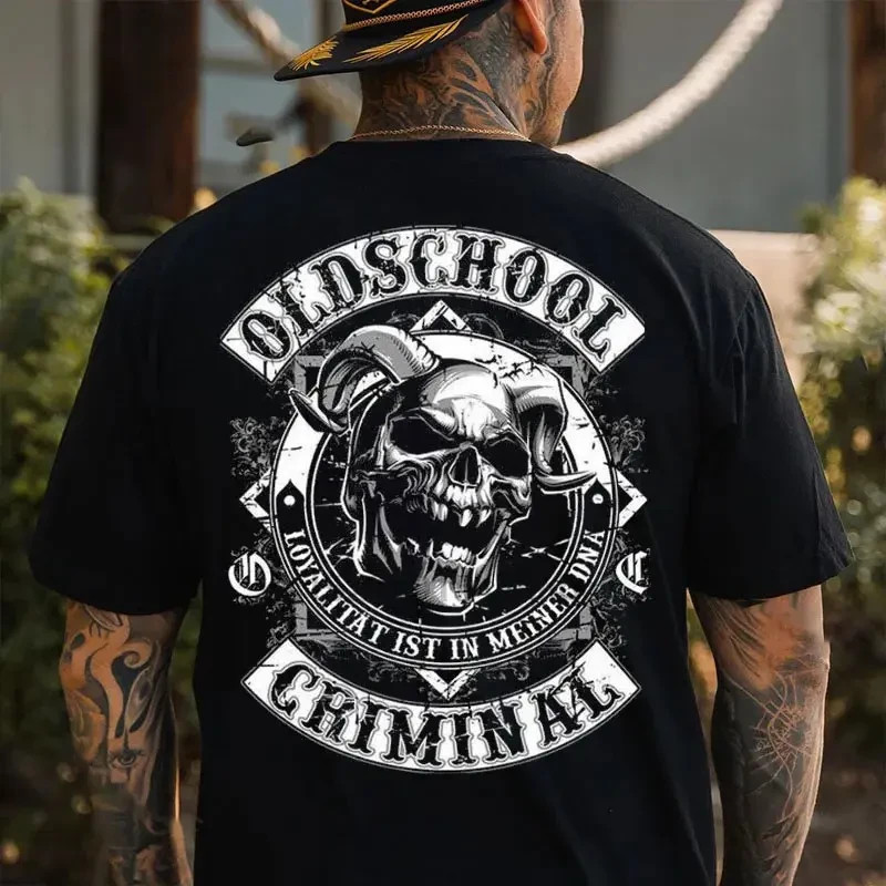 Old School Criminal Skull T-Shirt, Vintage Biker Skeleton Graphic Tee