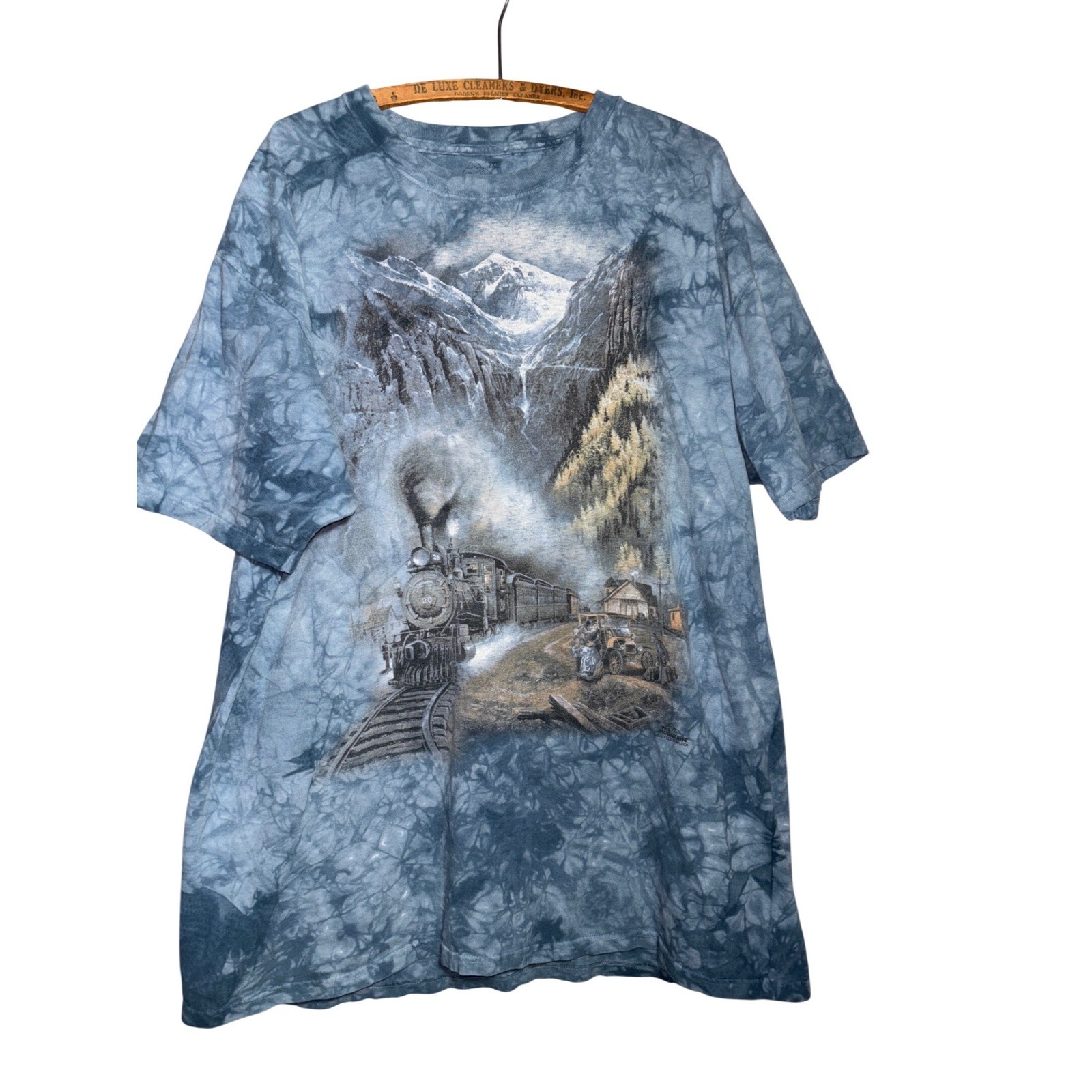 The Mountain Vintage 2XL 2003 Steam Engine Train TieDye TShirt Blue Ted Blaylock