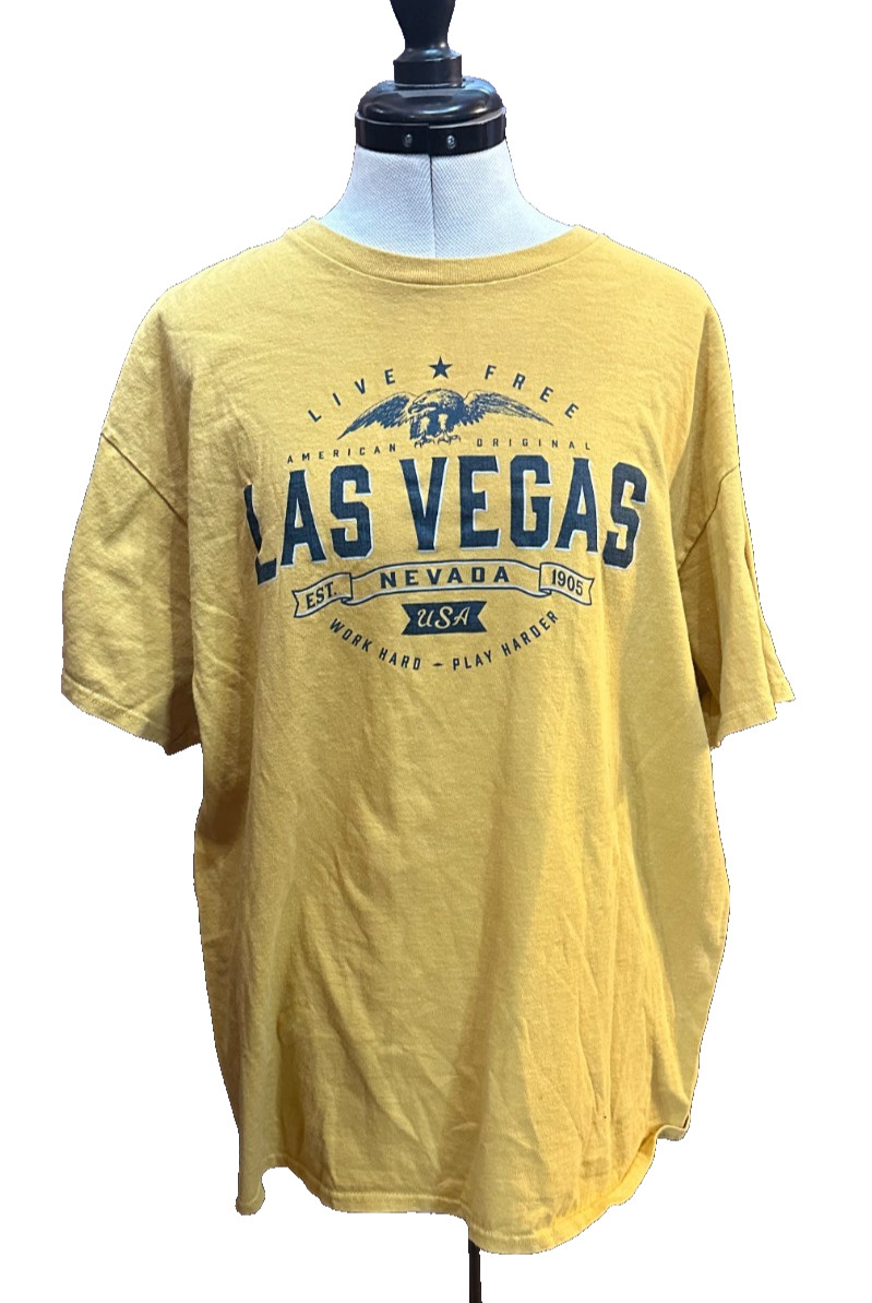 Unisex XL screen print gold tshirt – Las Vegas Live Free