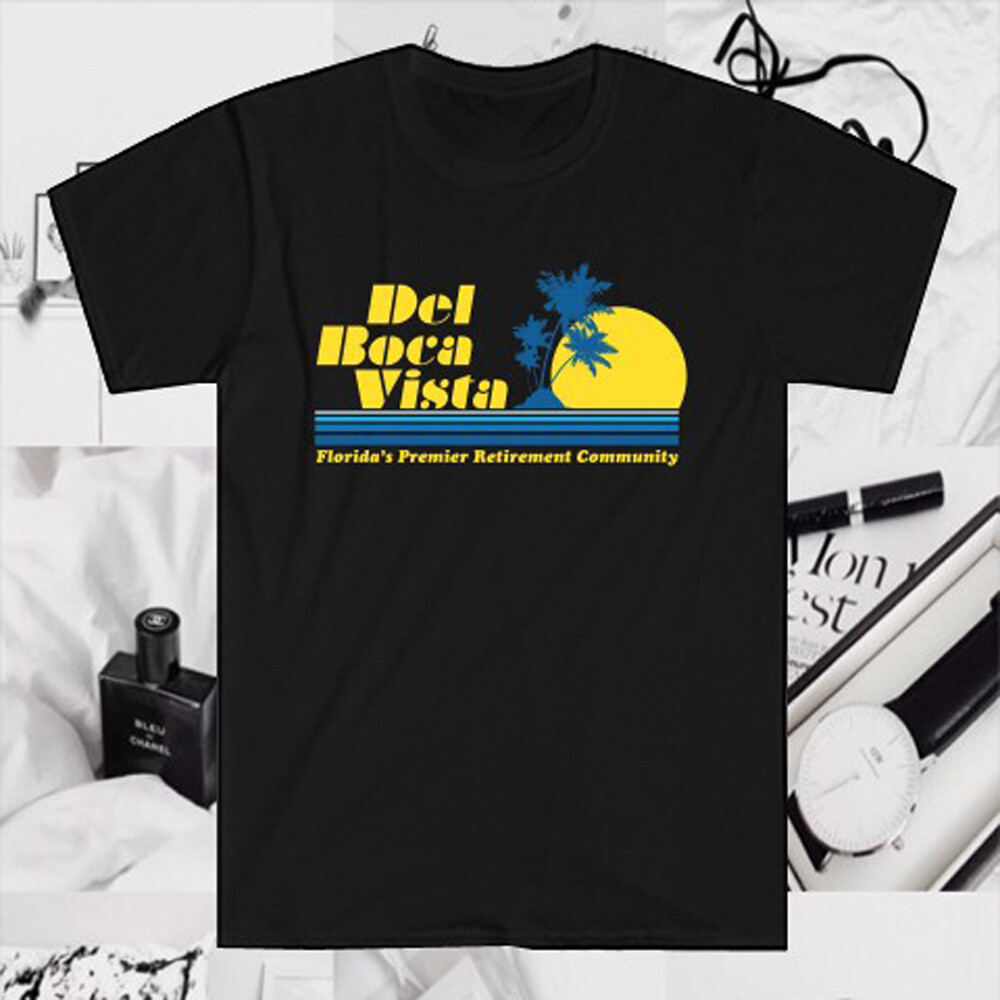 Del Boca Vista Florida Retirement Community Men’s Black T-Shirt Size S to 5XL
