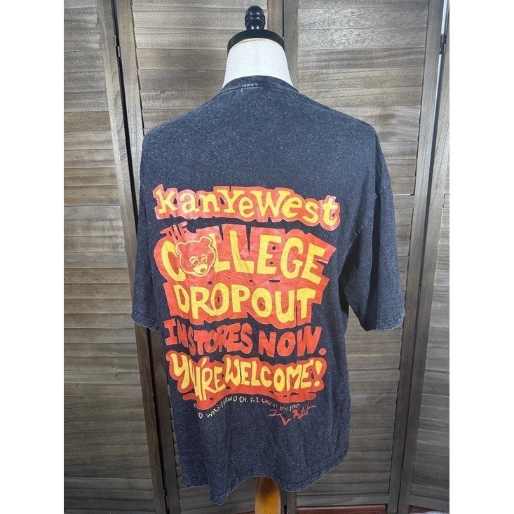 Kanye West The College Dropout Bear Graphic T-Shirt 3XL Charcoal Mineral Wash