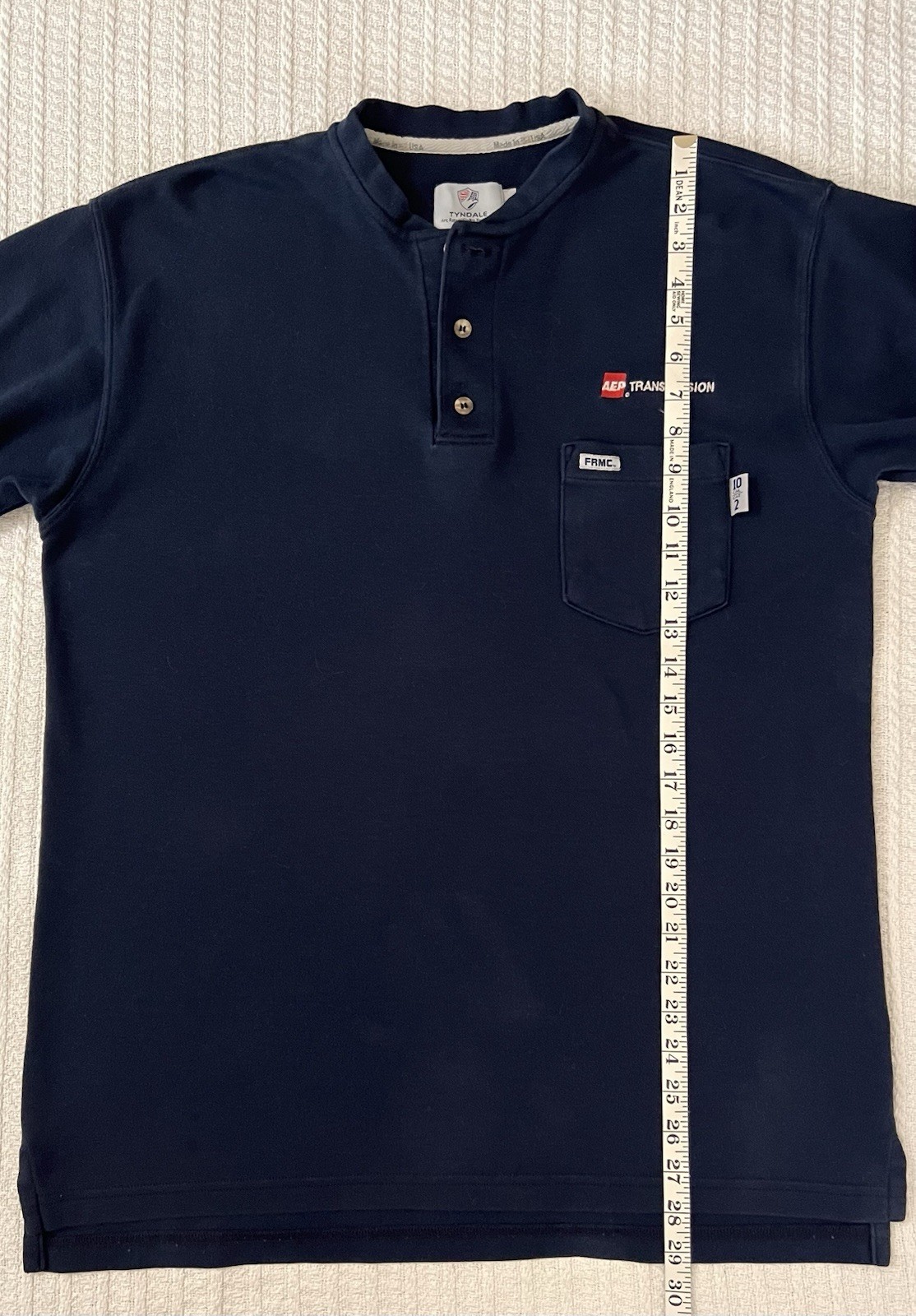Tyndale FR Henley Shirt Mens LG 21” X 29” Flame Resistant FRMC USA CAT 2
