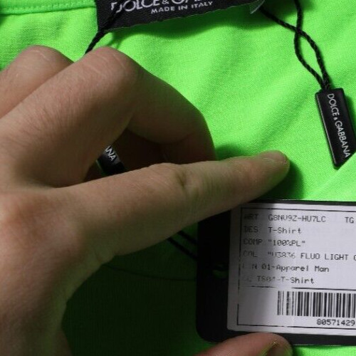 DOLCE & GABBANA T-shirt Green Logo Polyester Crew Neck Men IT48/US38/M 600usd
