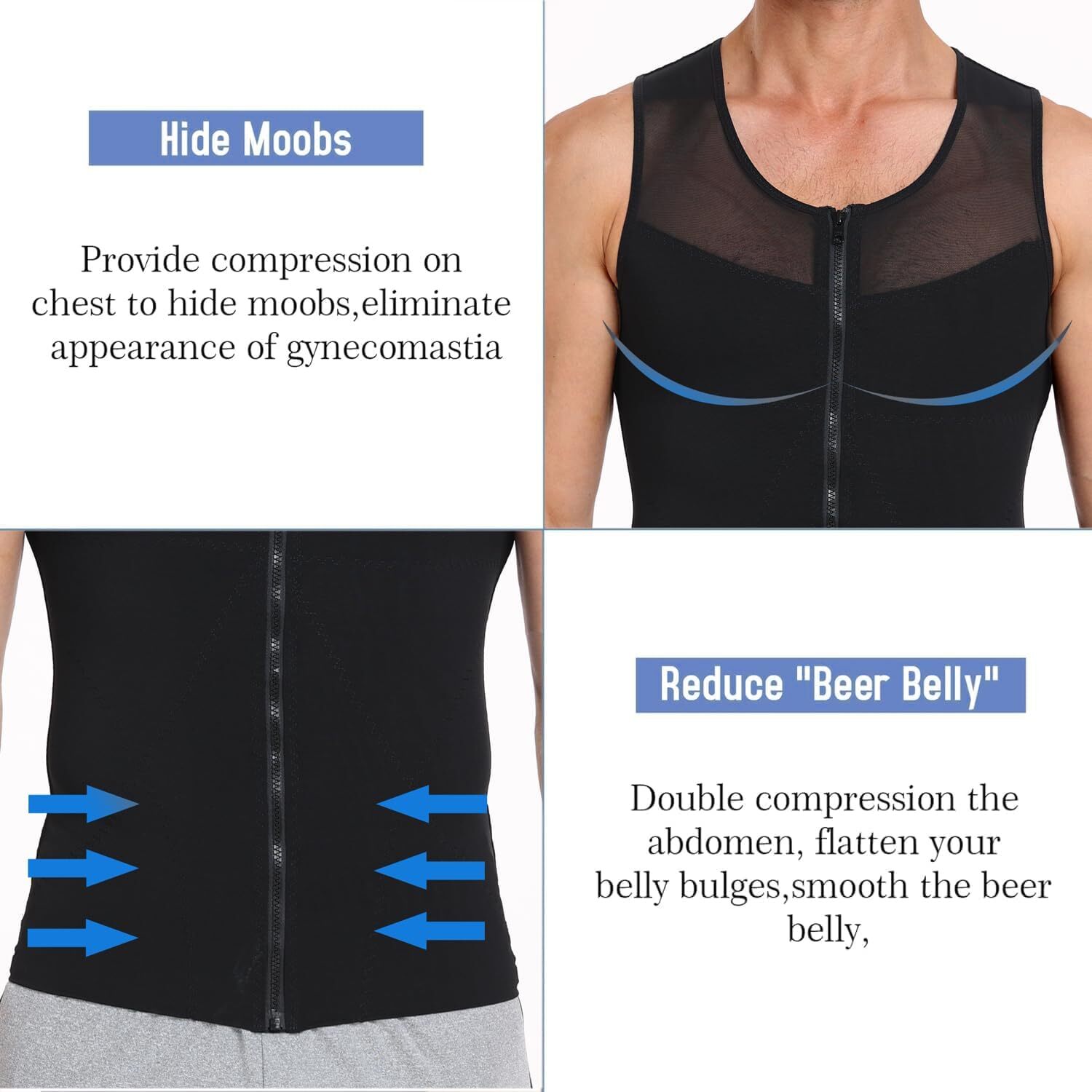 Men Compression Vest Post-Surgical Gynecomastia Shirt Body Shaper Tummy Control