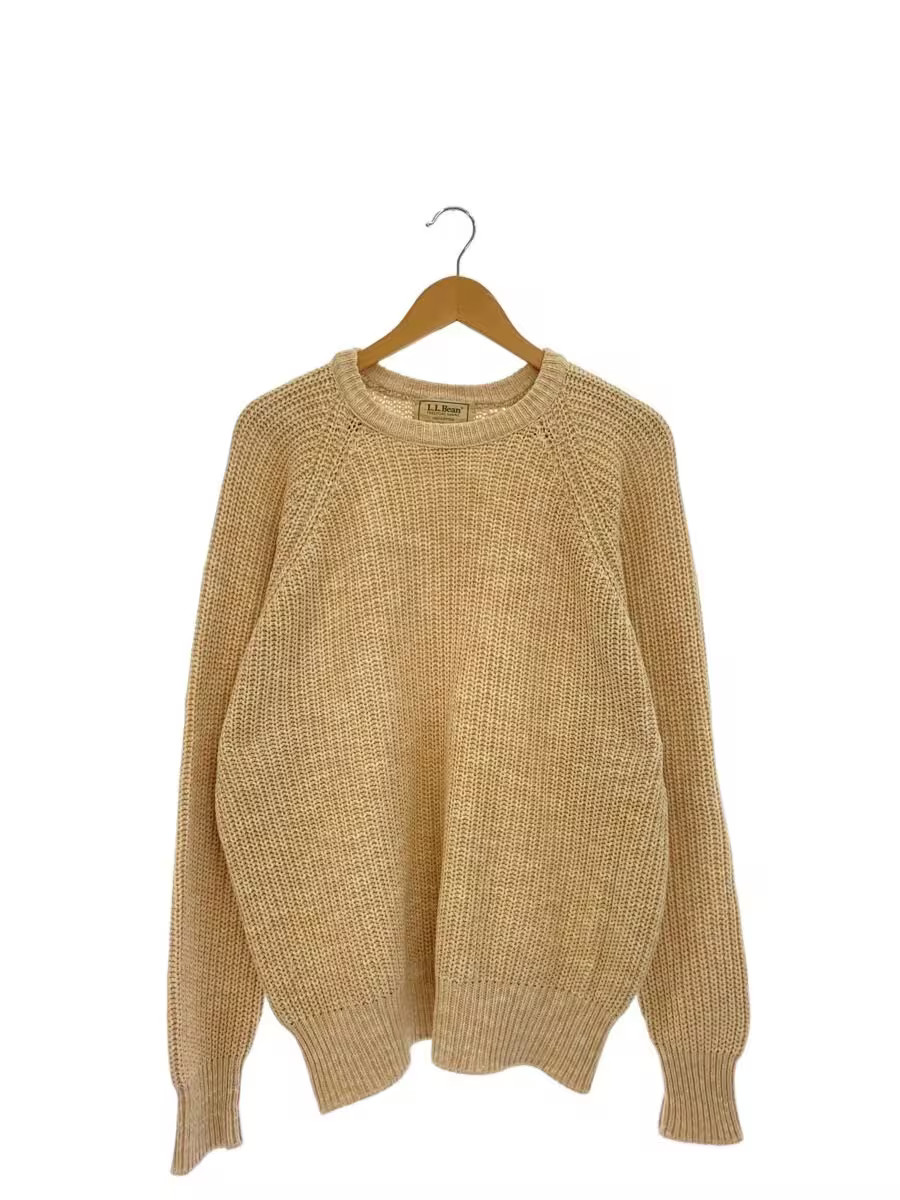 L.L.Bean 80s USA-made Crewneck Knit Sweater (Thick), Size M, Cotton, Solid Color