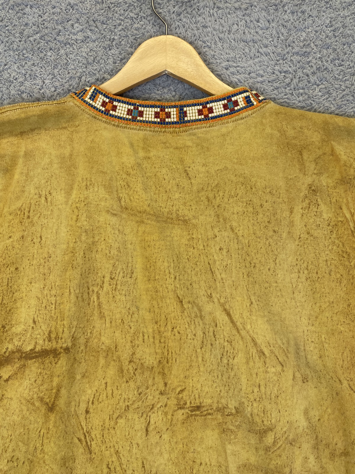 Vintage Factory Artwear Beaded Aztec Native American Totem Shirt Size Large
