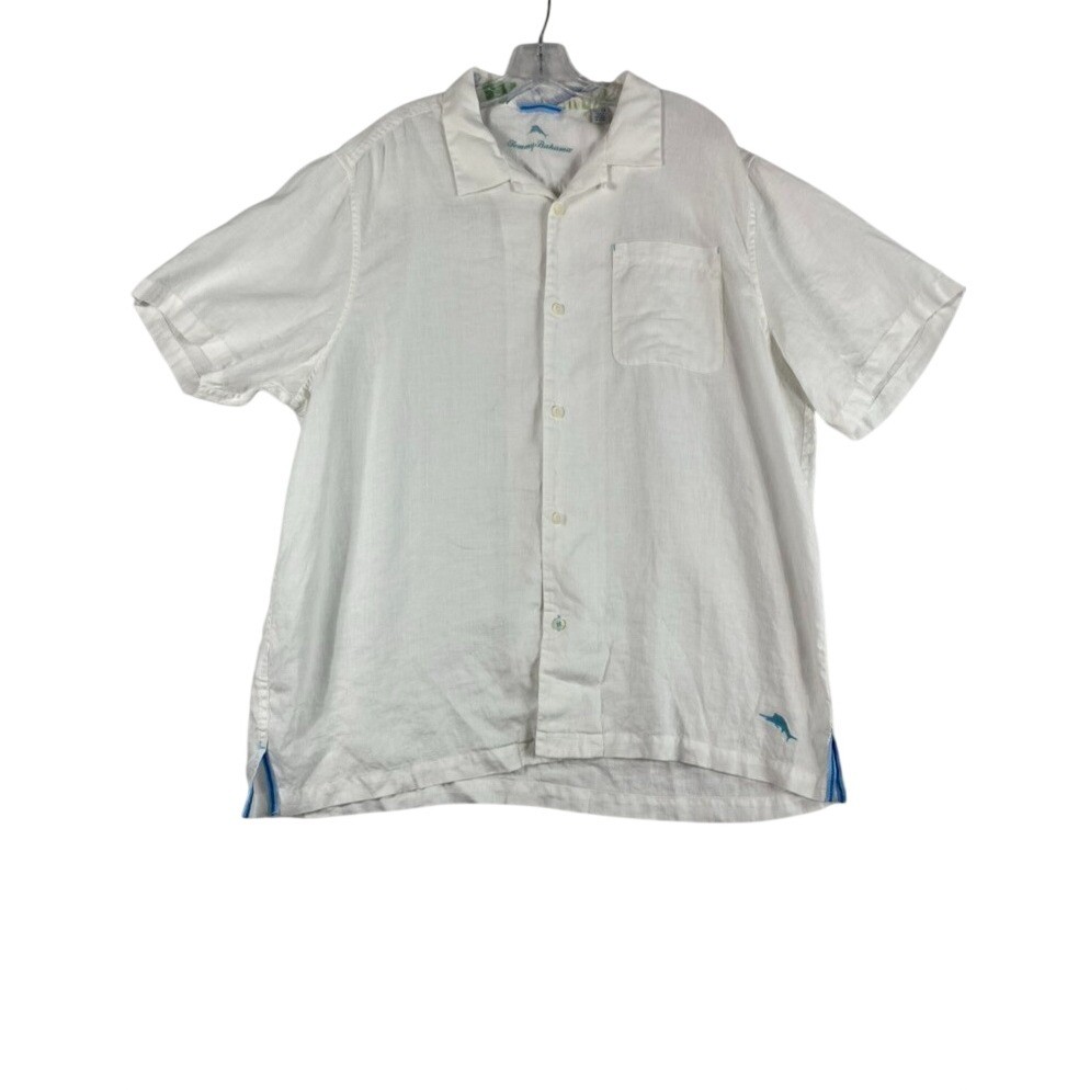 Tommy Bahama 100% Linen Shirt Men Sz XL White Short Sleeve Coastal Summer