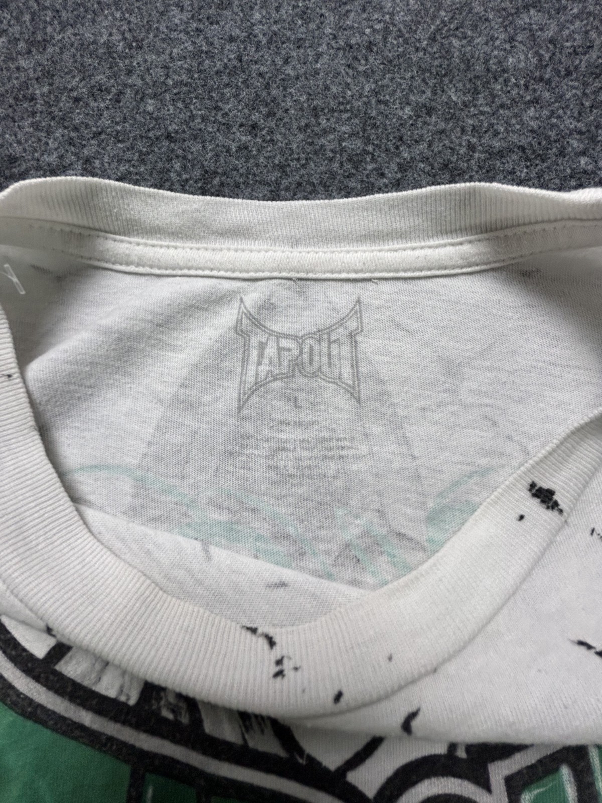Y2K Tapout white tee with green skull and crossbones graphic Men’s L