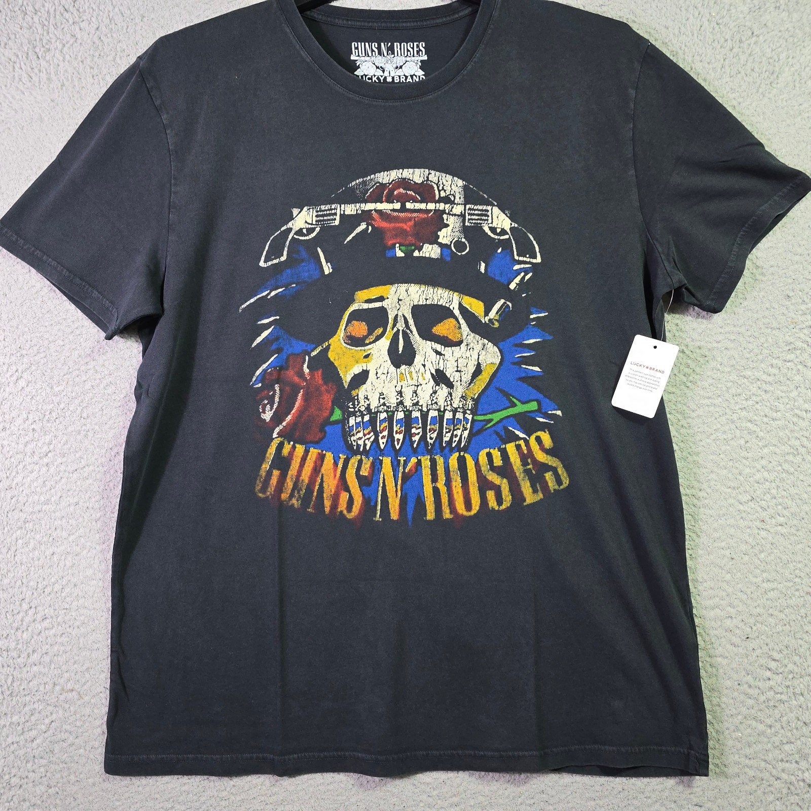 LUCKY BRAND Guns n Roses Mens XL Black Skull Casual Music Rock 80s Metal NWT