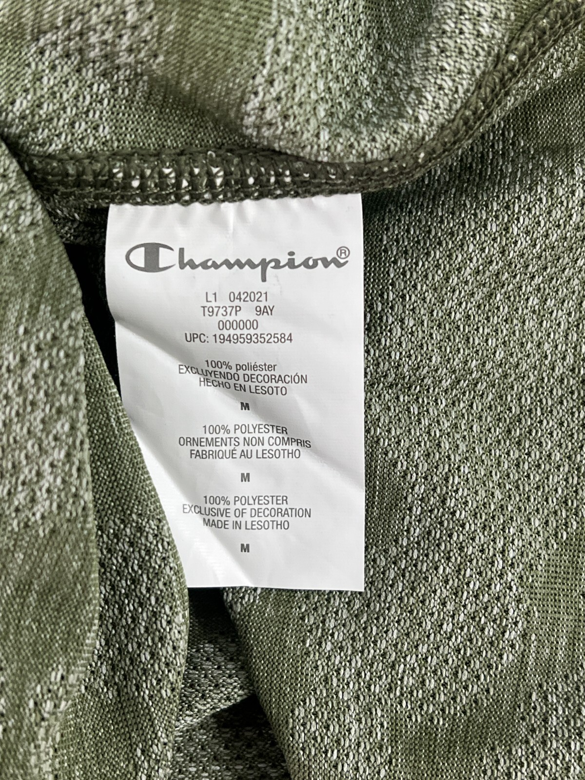 Champion Sz Medium Green Camo AOP Sport Tee Men’s Anti-Odor Wicking