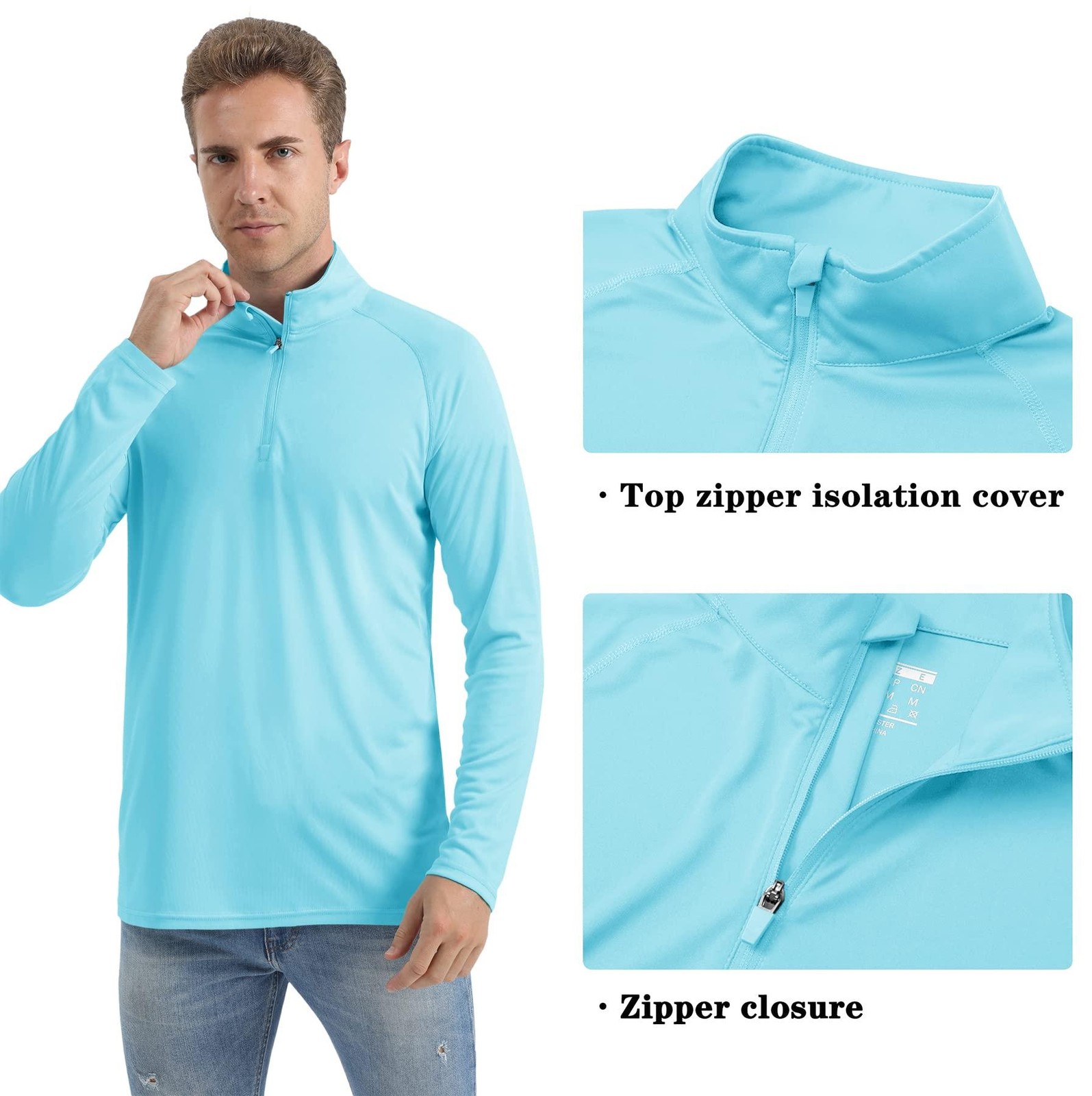 UPF50+ Men’s Sun Protection UV Shirts 1/4 Zip Long Sleeve Performance Golf Tops