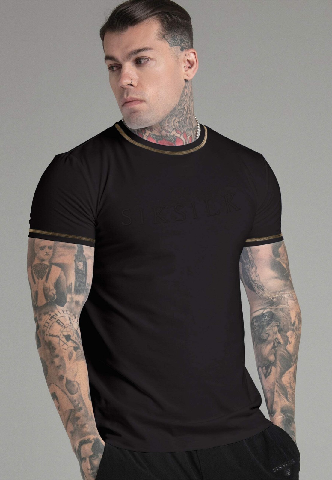 SikSilk Men’s Short Sleeved Muscle Fit T-Shirt Tee Black