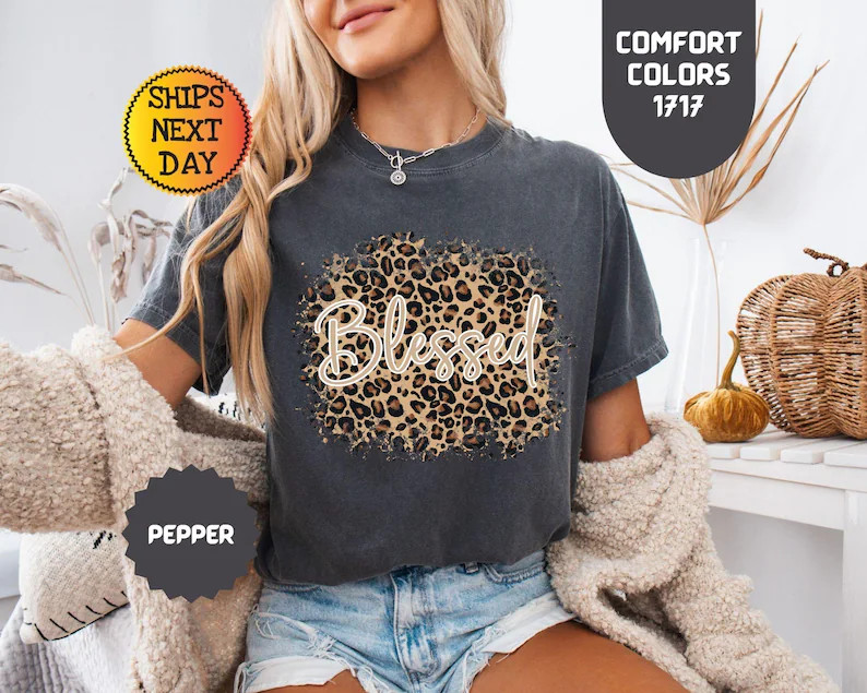 Leopard Blessed Comfort Tee Animal Print Faith Christian Gift
