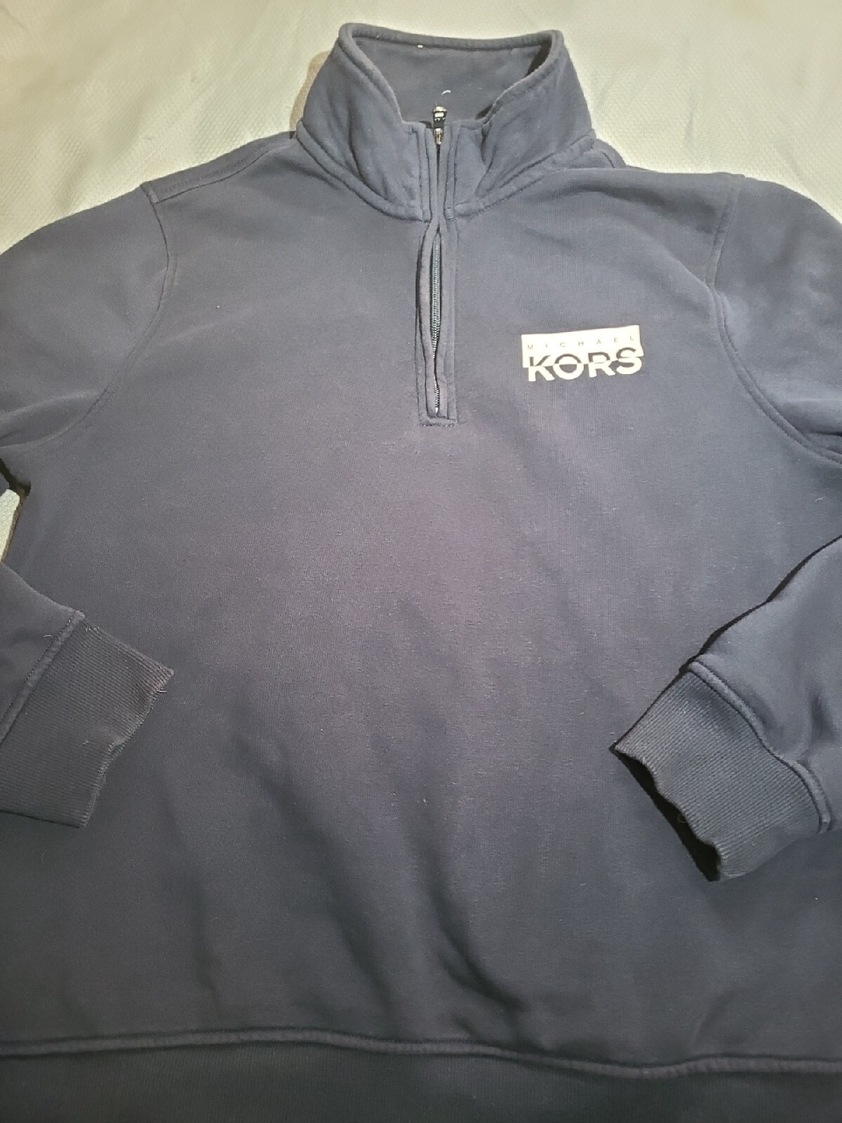 Michael Kors Shirt Mens Large Blue 1/4 Zip Mock Neck Cotton Logo Sweater Top