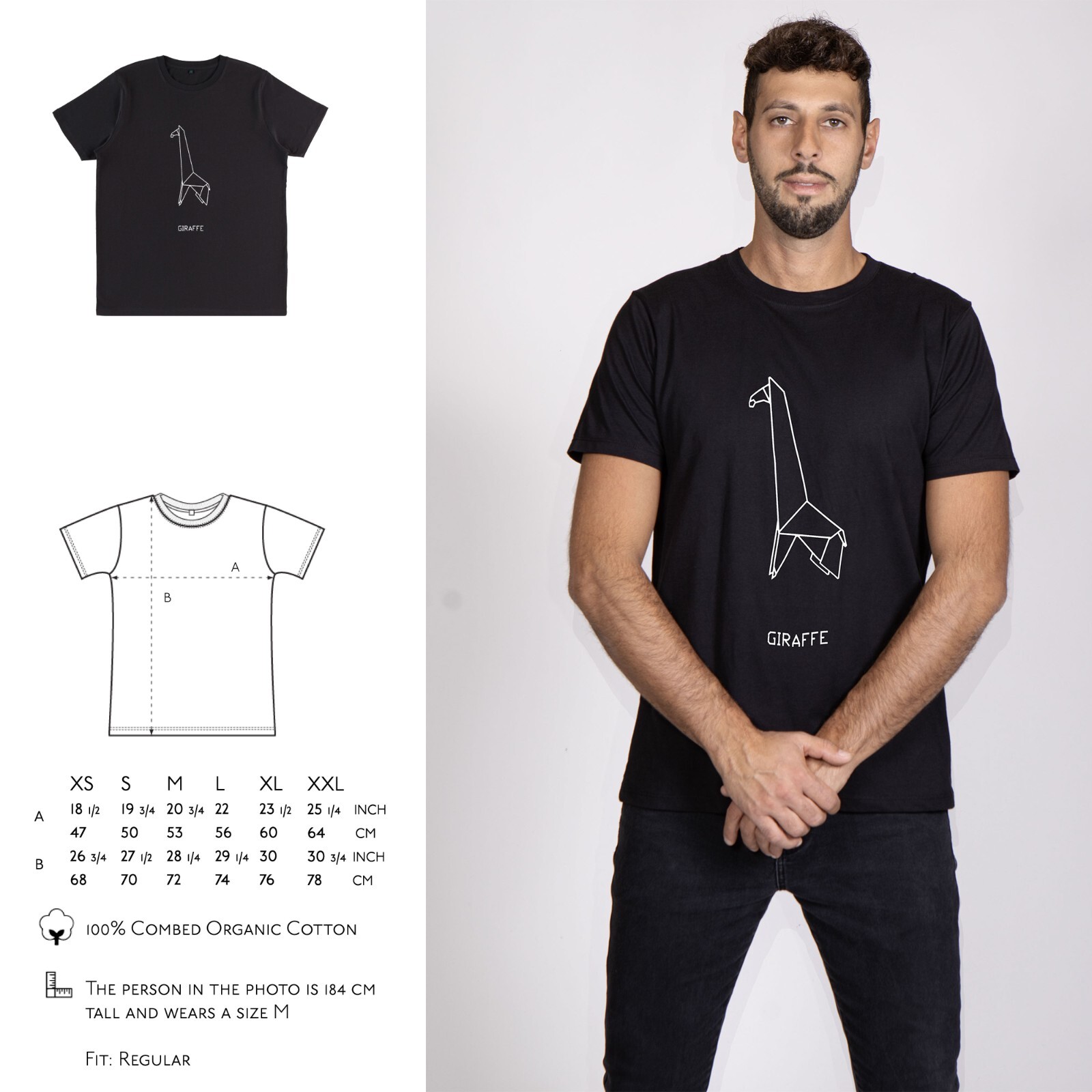 ORIGAMI ANIMALS 100% Organic Cotton Eco-Friendly Classic Giraffe Men’s T-Shirt