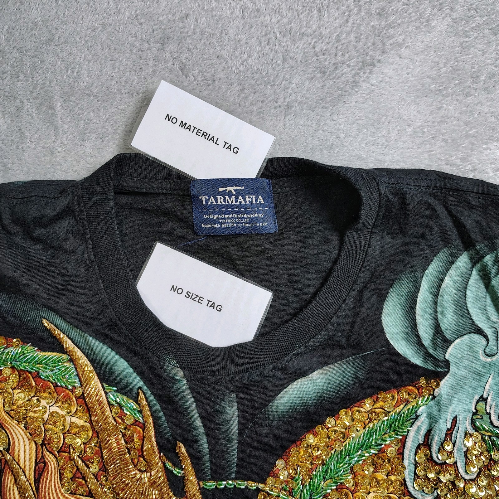 TARMAFIA Year of the Dragon Handmade Sequin & Beaded Mens L Shirt Power Fortune