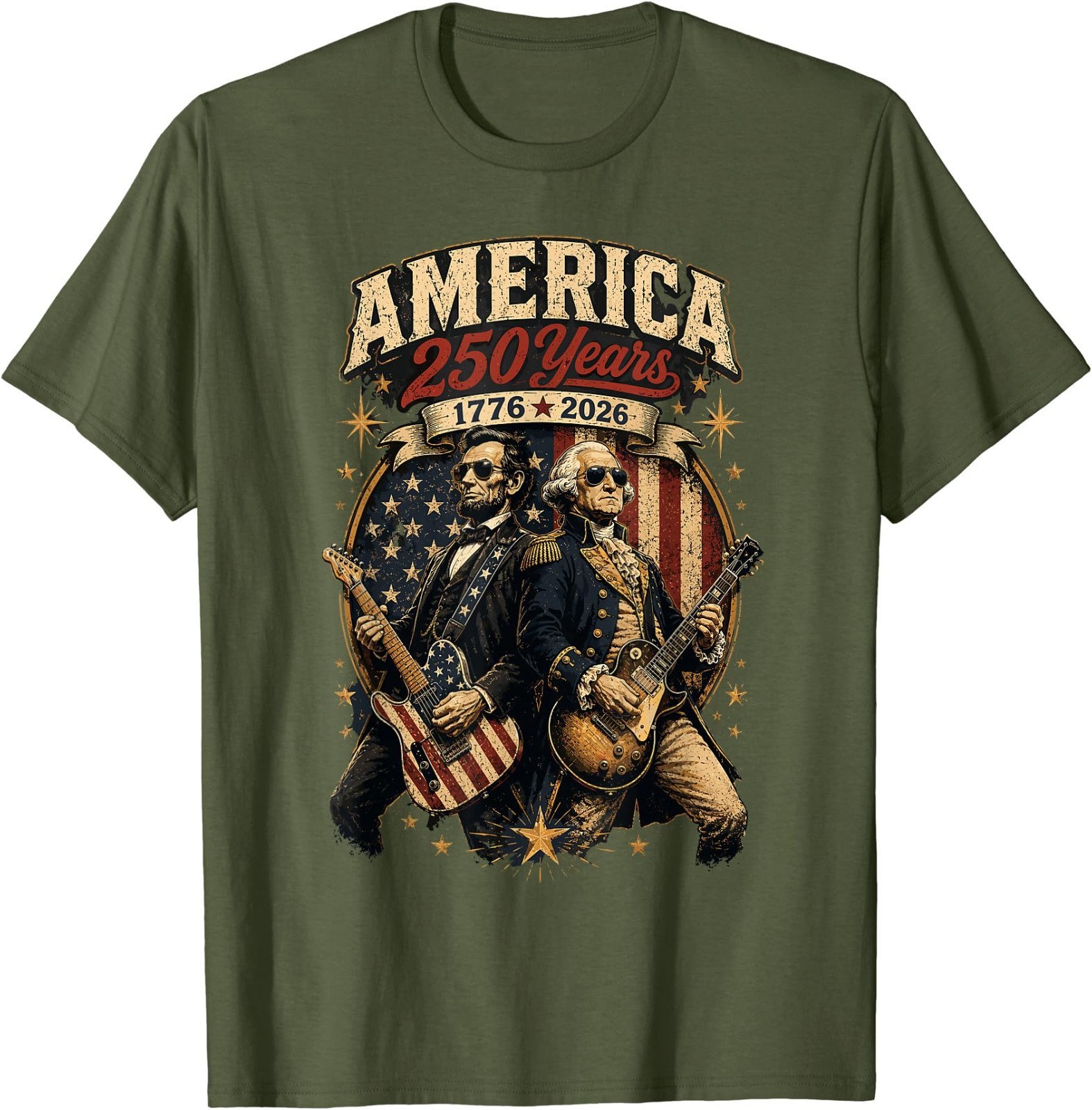 George Washington Abraham Lincoln Playing Guitar 4th July T-Shirt