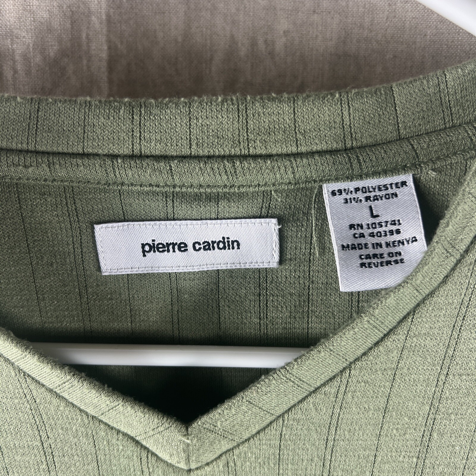 Pierre Cardin Men’s Green Short Sleeve V-Neck Casual Comfort Shirt Size Large