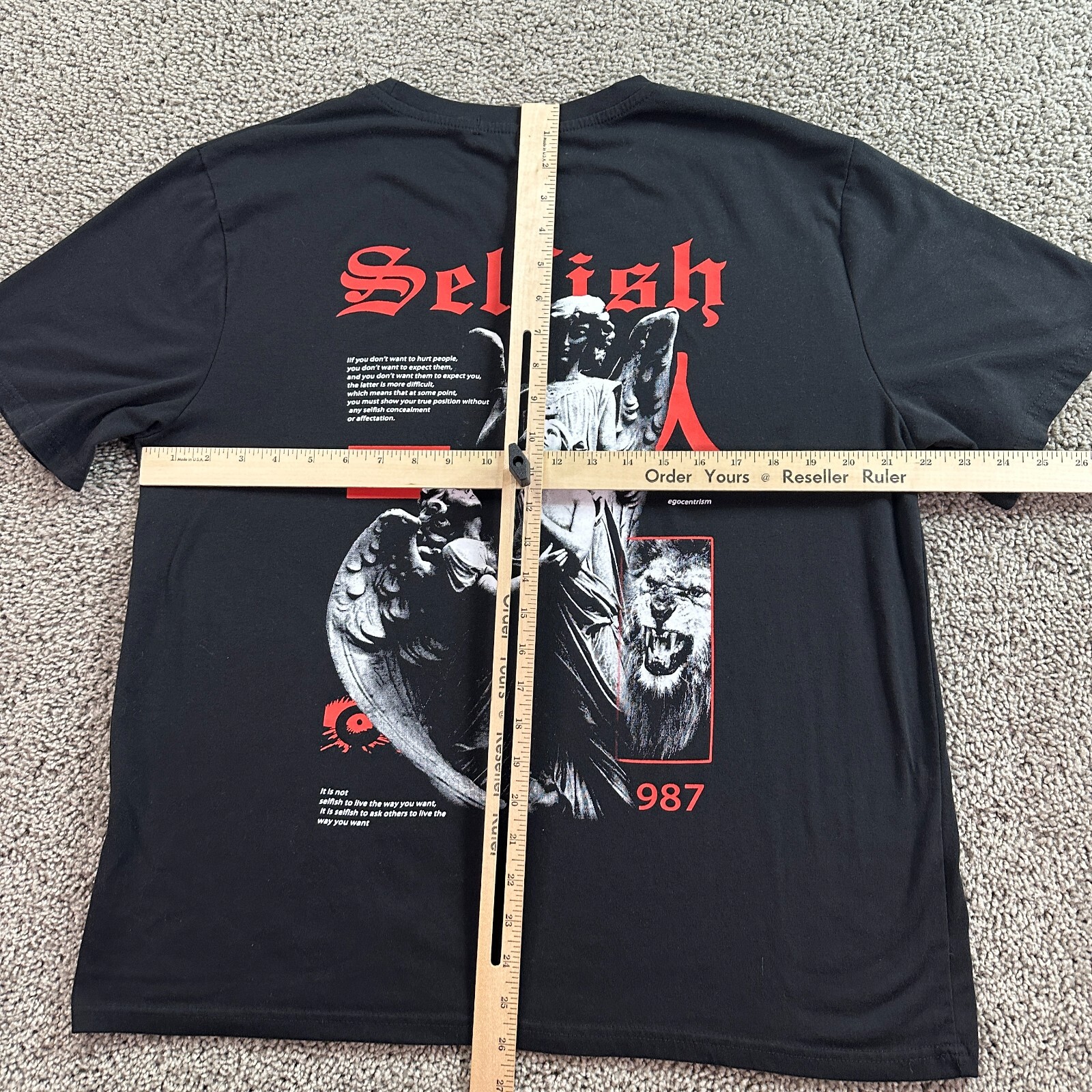Romwe Shirt Mens Large Black Selfish Ecocentrism Archangel Short Sleeve