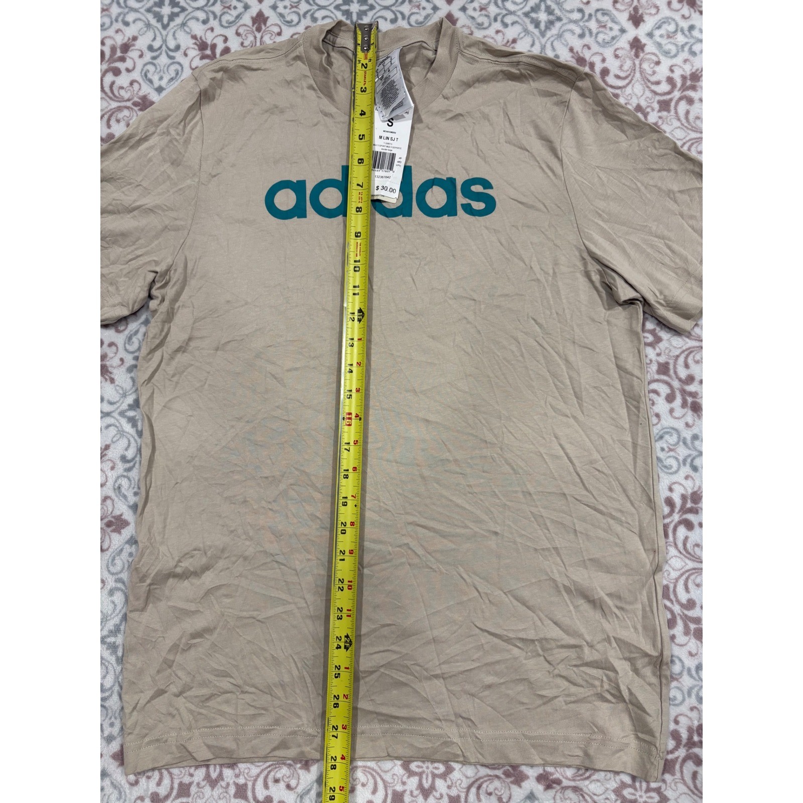 Adidas Mens Essentials Linear Logo T-Shirt Wonder Beige Teal IJ8652 Size S NEW