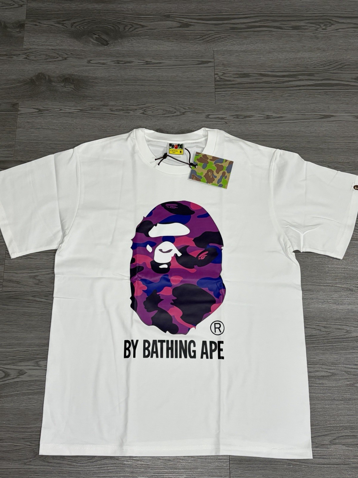 A Bathing Ape BAPE Men’s White Ape Head Camo Logo Graphic Tee Cotton M