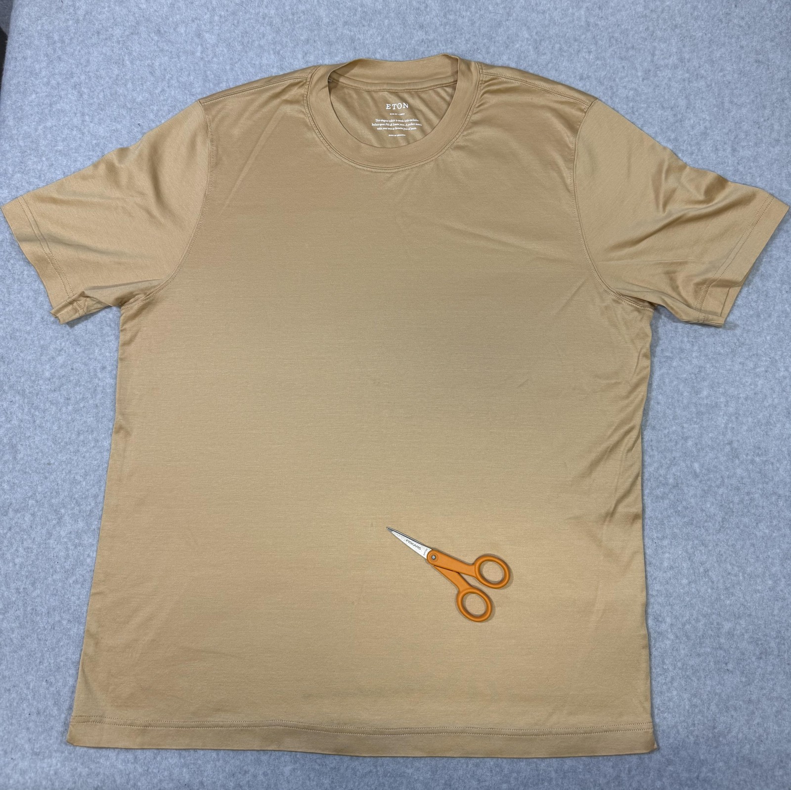 Eton Shirt Mens Large yellow Gold Slim Fit Filo Di Scozia Crewneck Luxury Tee