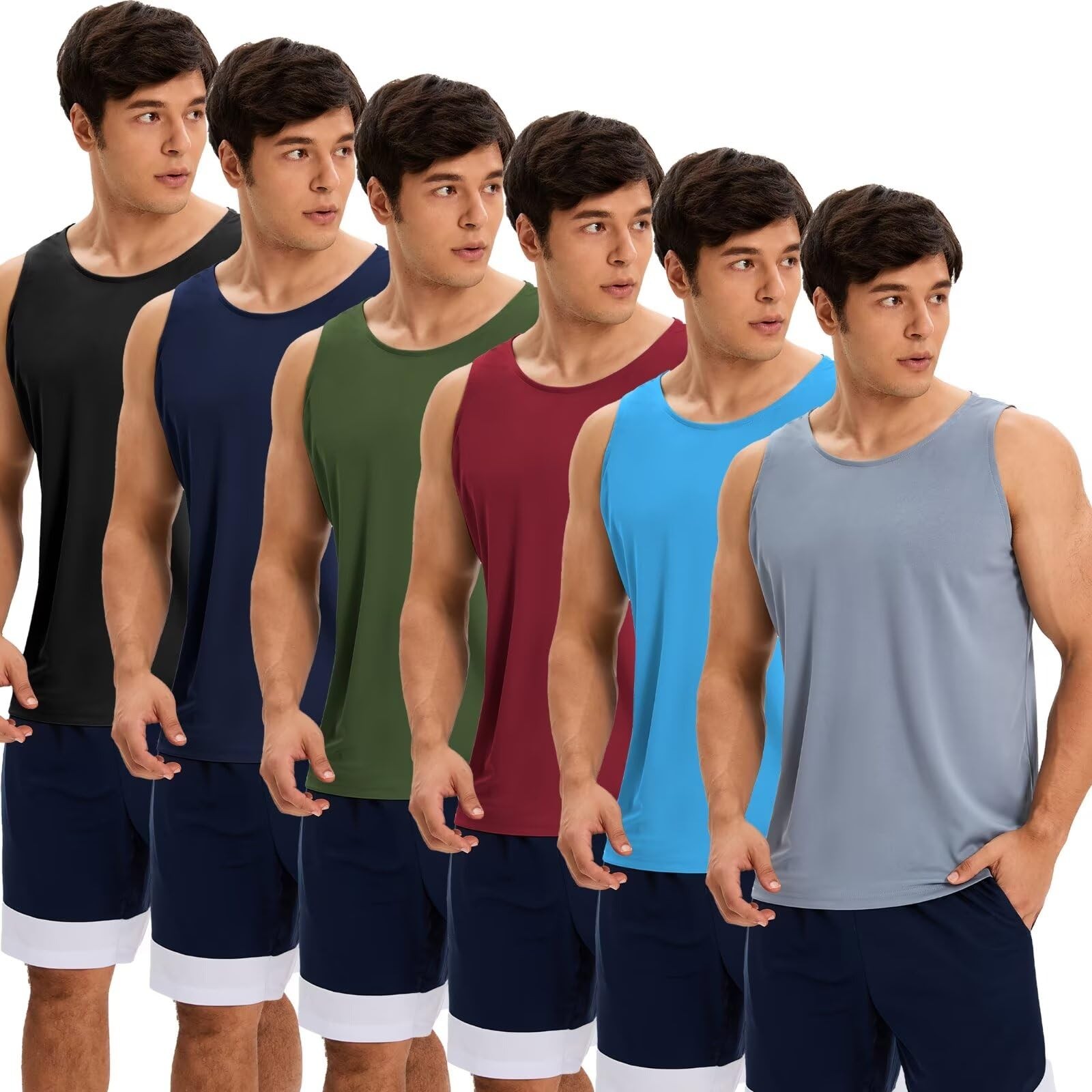 6 Pack Men’s Quick Dry Workout Tank Tops Breathable Gym Sleeveless Muscle Shi…