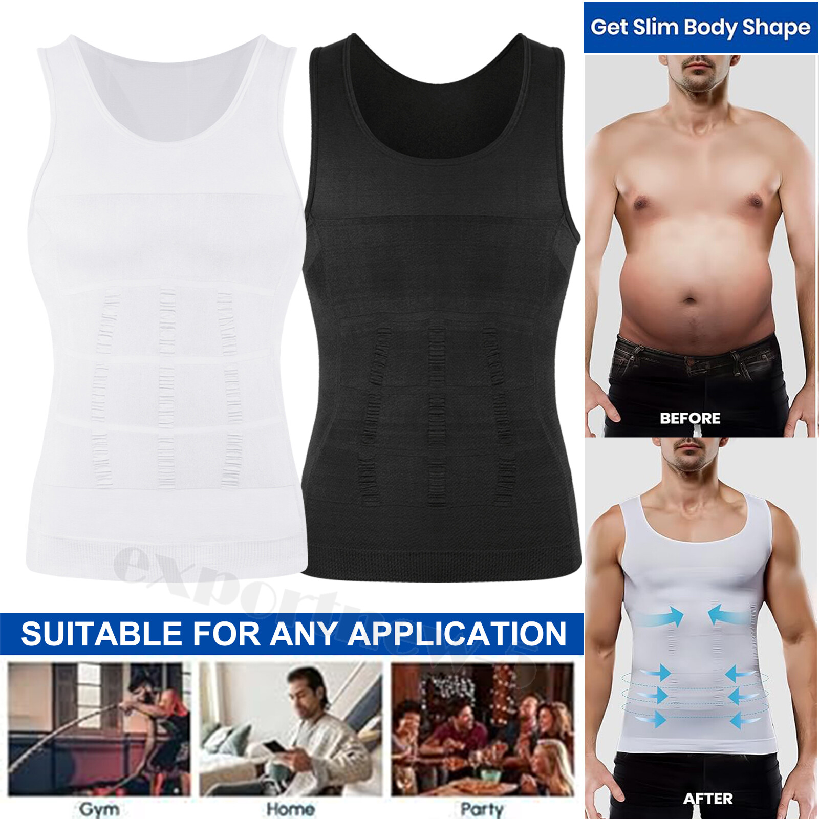 Men Slimming Body Shaper Compression Gynecomastia T-shirt Posture Corrector Vest