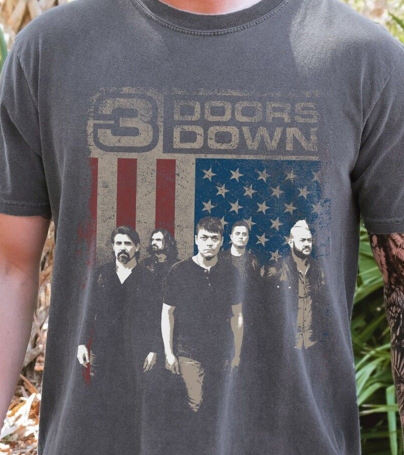 3 Doors Down T-Shirt American Rock Band on Vintage Black Comfort Colors 1717 Tee