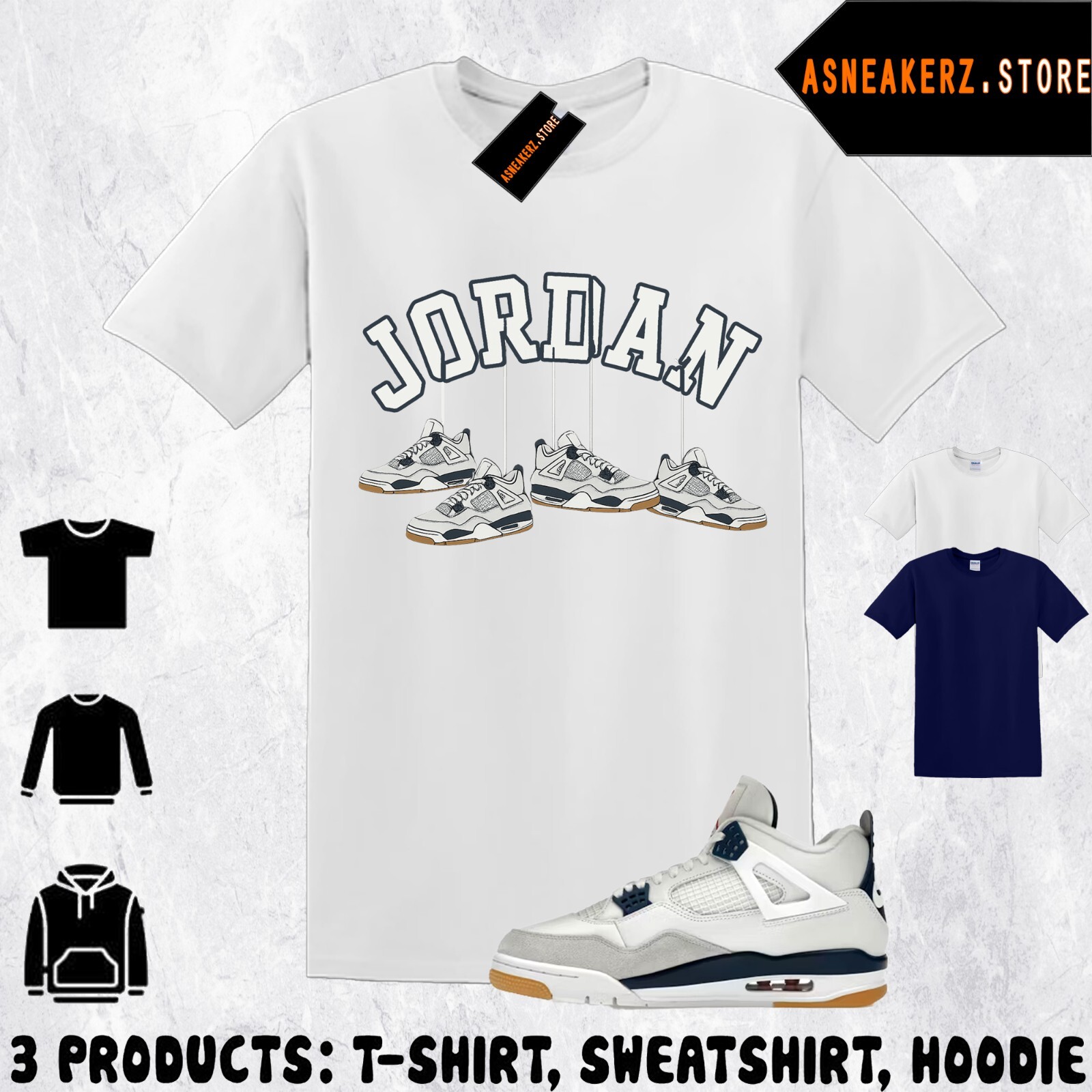 Tee Shirt Matching AJ 4 SB Navy To Match Sneaker Shoe Hanging 4s T-Shirt