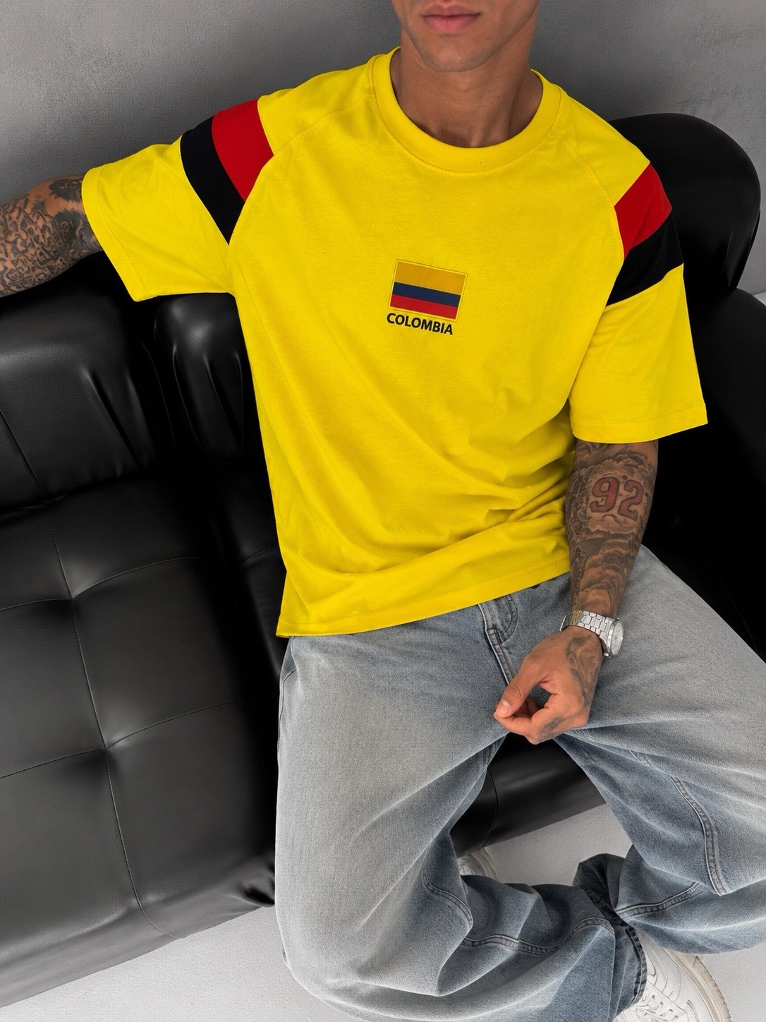Vintage Colombia Flag Embroidered Oversized Football T-Shirt,Retro Soccer Street